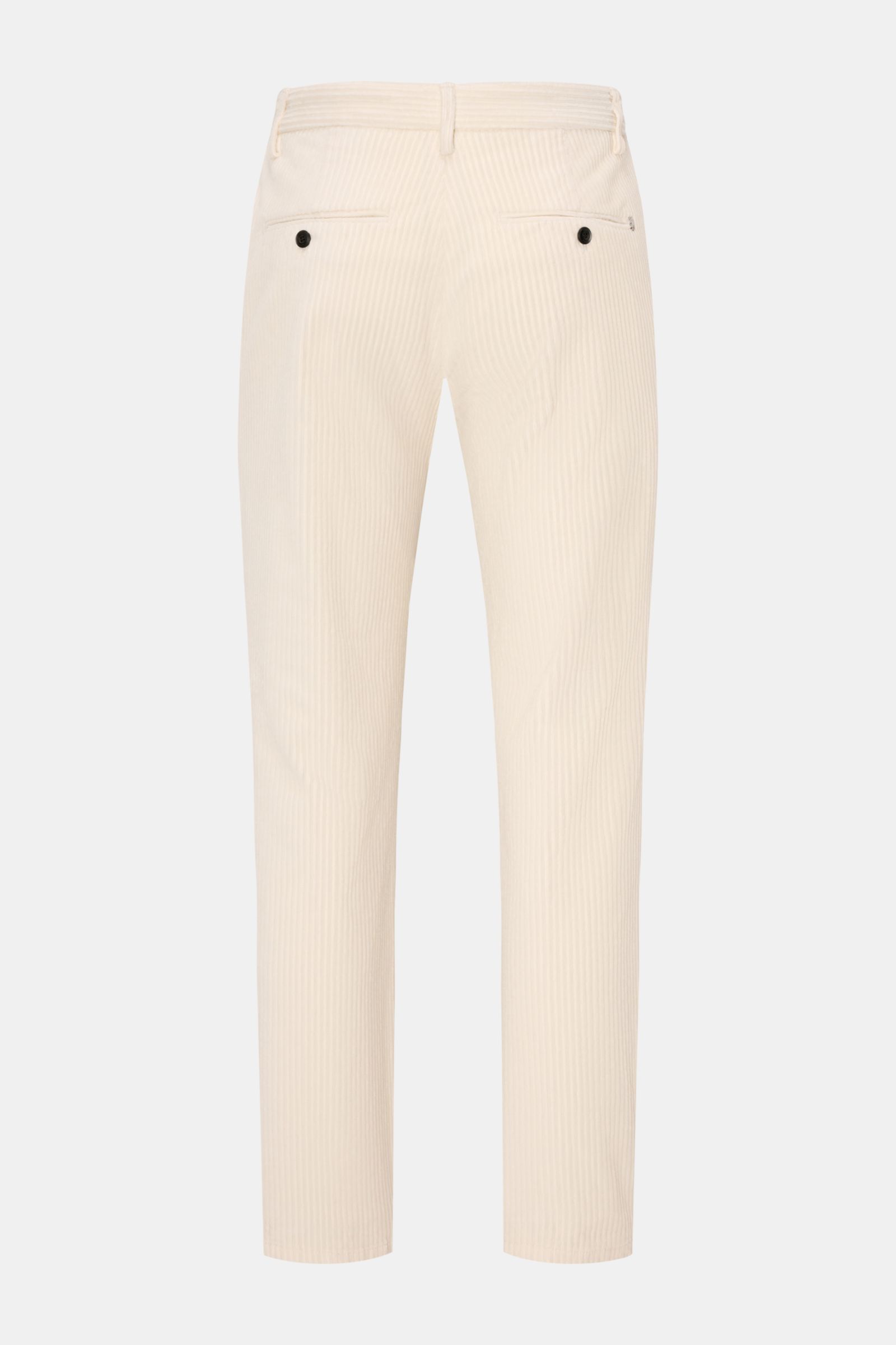 Dondup Cordhose 'Gaubert' dunkelblau shown from the back, slim fit fine cotton corduroy with stretch, buttoned back pockets, metal initial.