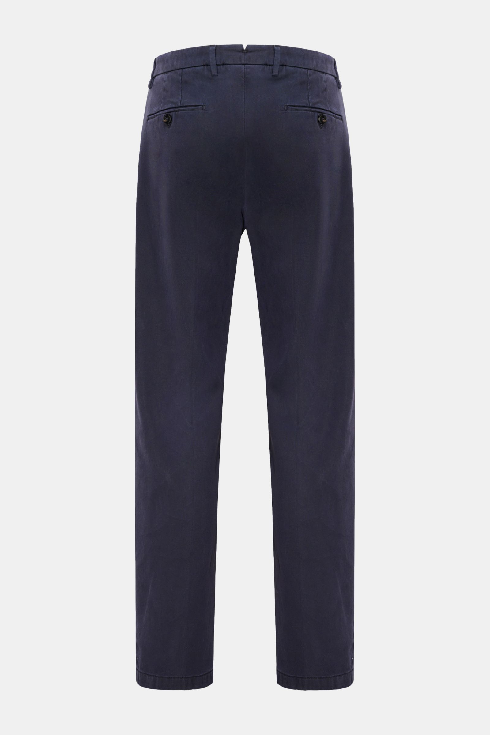 Briglia 1949 Chino 'Platti' graublau, Rückansicht, knöchellang, tapered Fit, Twill aus Lyocell/Baumwolle, elastisch, Taschen mit Knopf, Bundfalte.