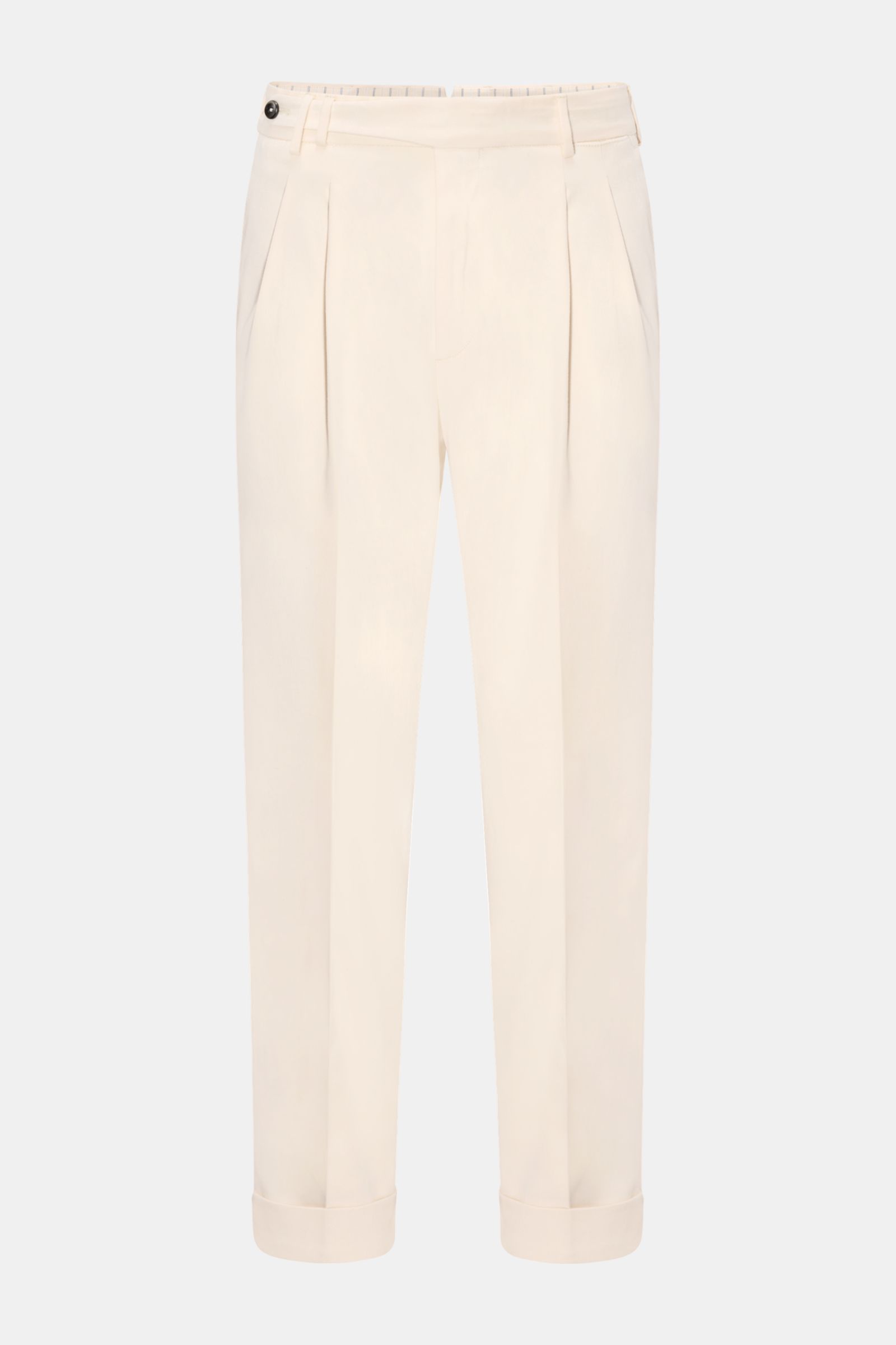 Front view of PT Torino Chino 'Carrot Fit' creme, short cut with stylish double pleats, extended button fly, carrot fit, ankle-length.