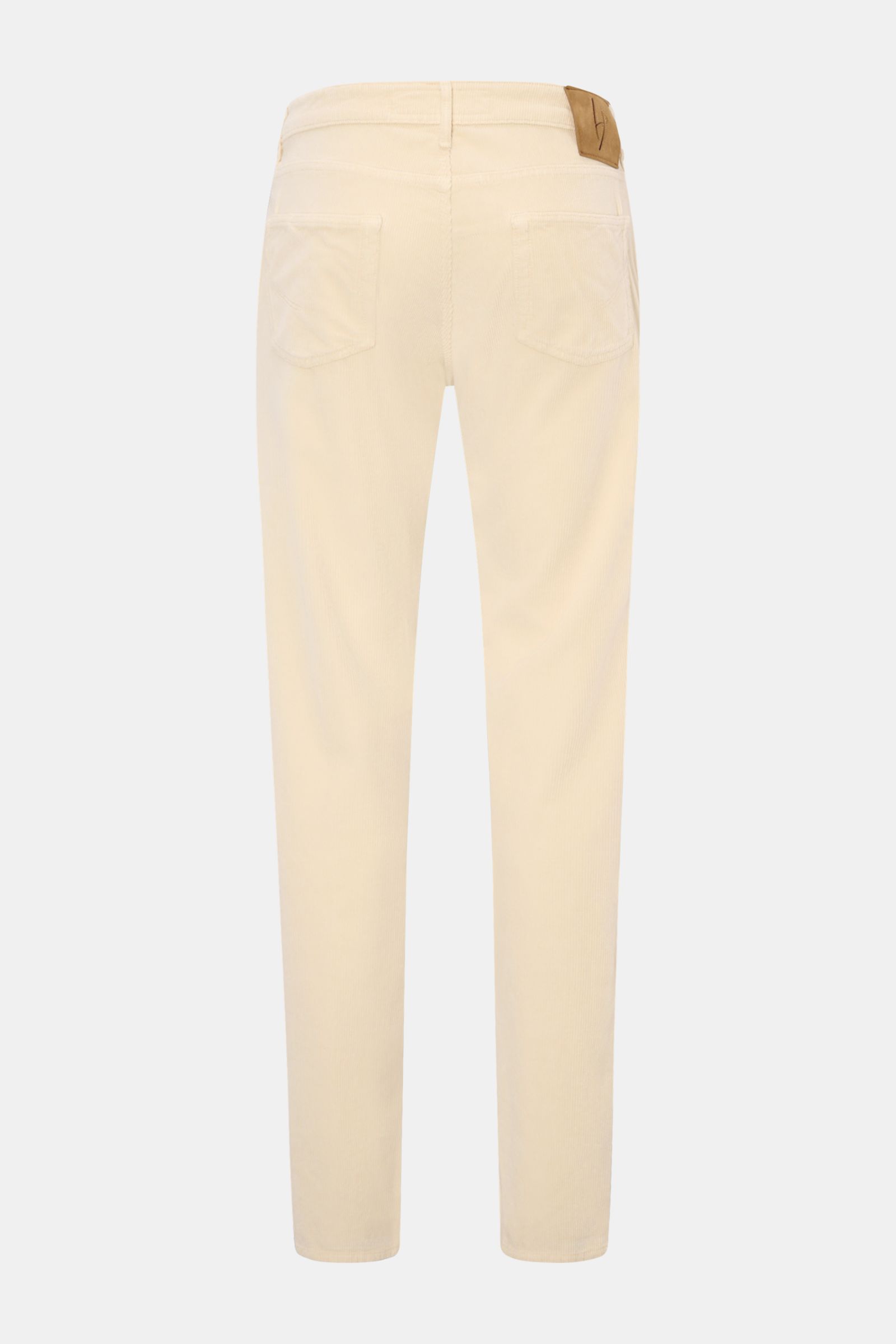 HandPicked Cordhose 'Parma' creme, Slim Fit Cordhose aus Baumwolle-Modal, schmal zulaufend, Rückansicht mit Taschen, Button Fly, Leather Patch, weicher Griff.
