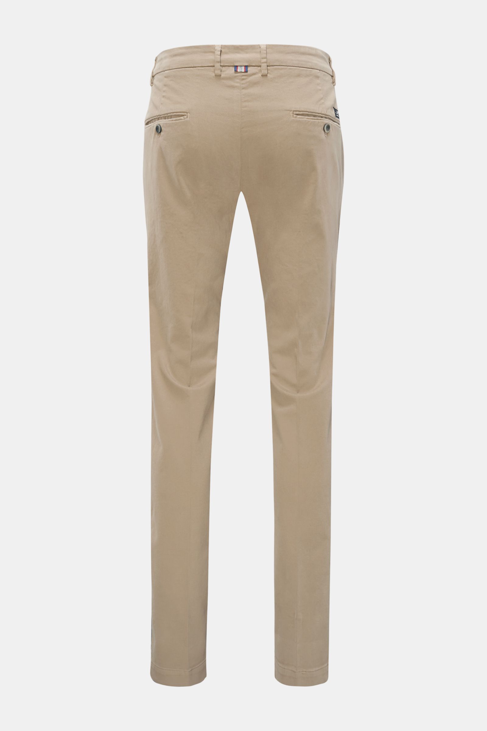 Back view of Mason's Chino 'Torino Style' taupe, slim fit, low rise, tapered twill cotton pants, garment dyed, soft touch, zip fly, button, French pockets, welt back pockets with buttons.