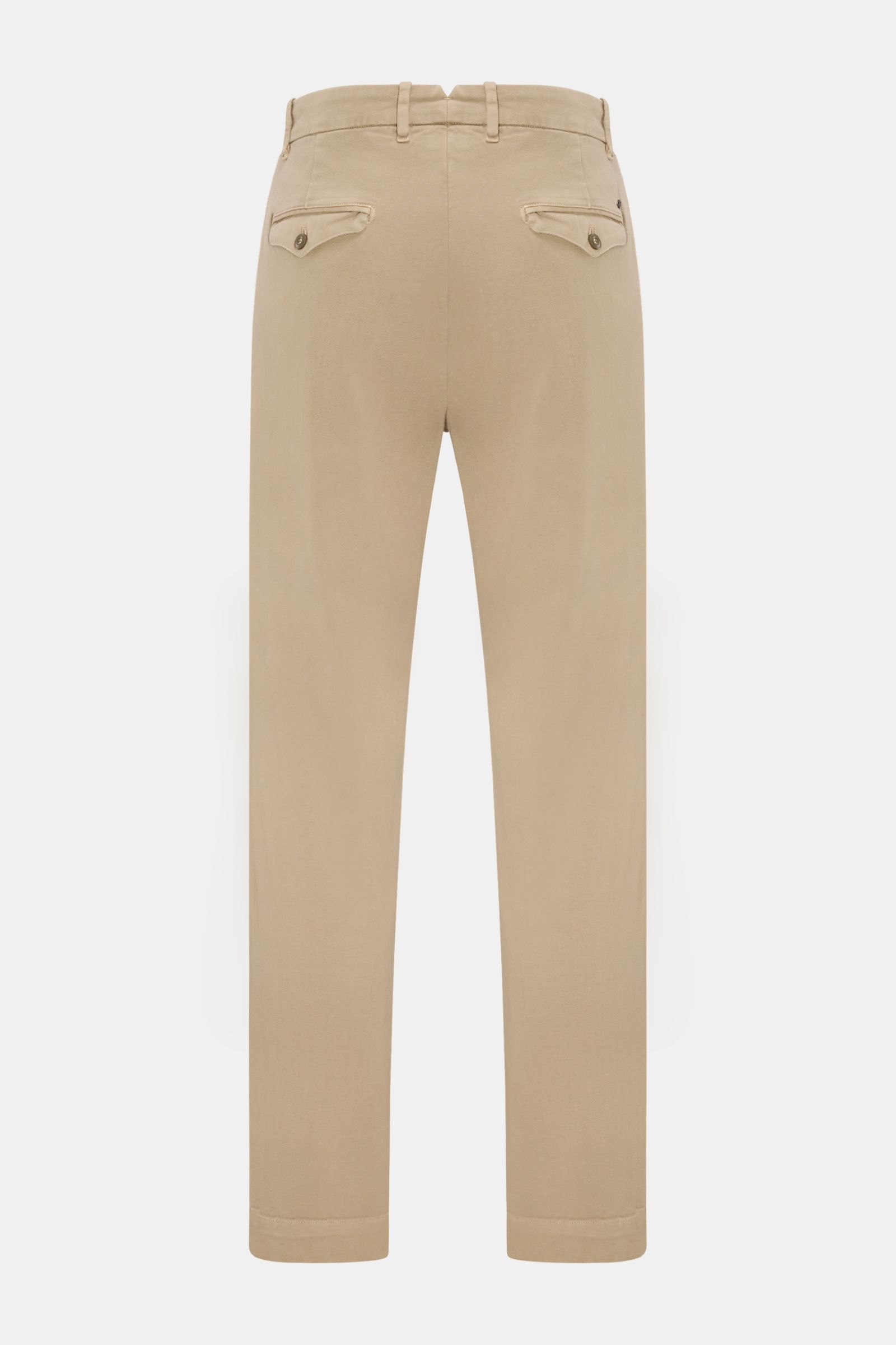 Mason's Chino 'Boston Style' taupe von hinten, Twill aus Baumwolle, leicht elastisch, weicher Griff, garment dyed, Regular Fit, schmal zulaufend, Zip Fly, Bundknopf, französische und geknöpfte Gesäßtaschen, kleine Münztasche.