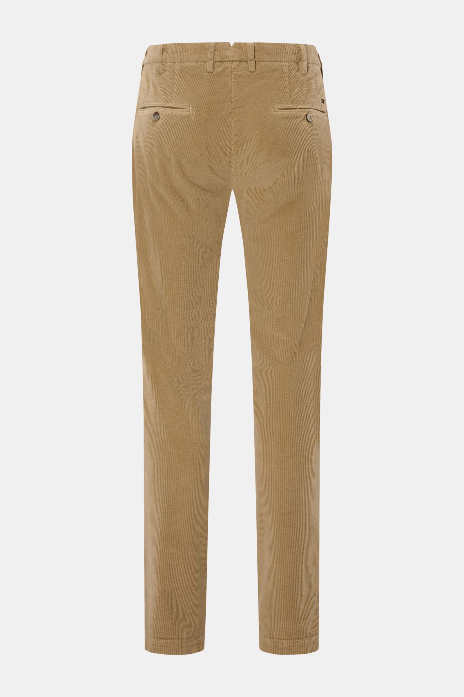 Mason's Cordhose 'New York Style' hellbraun, Rückansicht, schmal zulaufend, aus weichem Baumwollcord mit Lyocell, Slim Fit, Taschen mit Knopf.