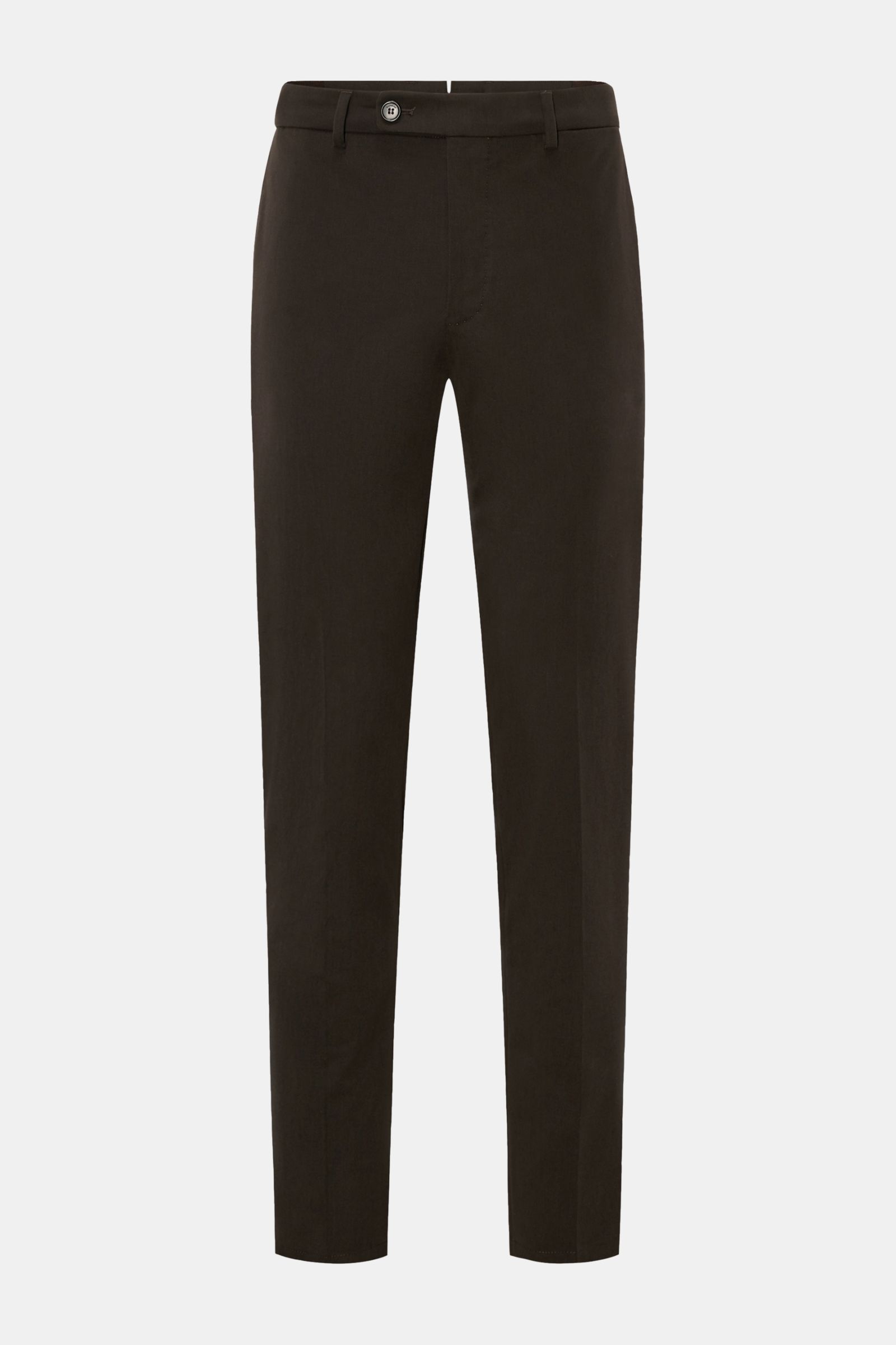 Incotex Chino 'High Comfort' schwarz, frontale Ansicht, Slim Fit, weiche Baumwolle, teilelastischer Bund, französische Taschen, schmal zulaufend.