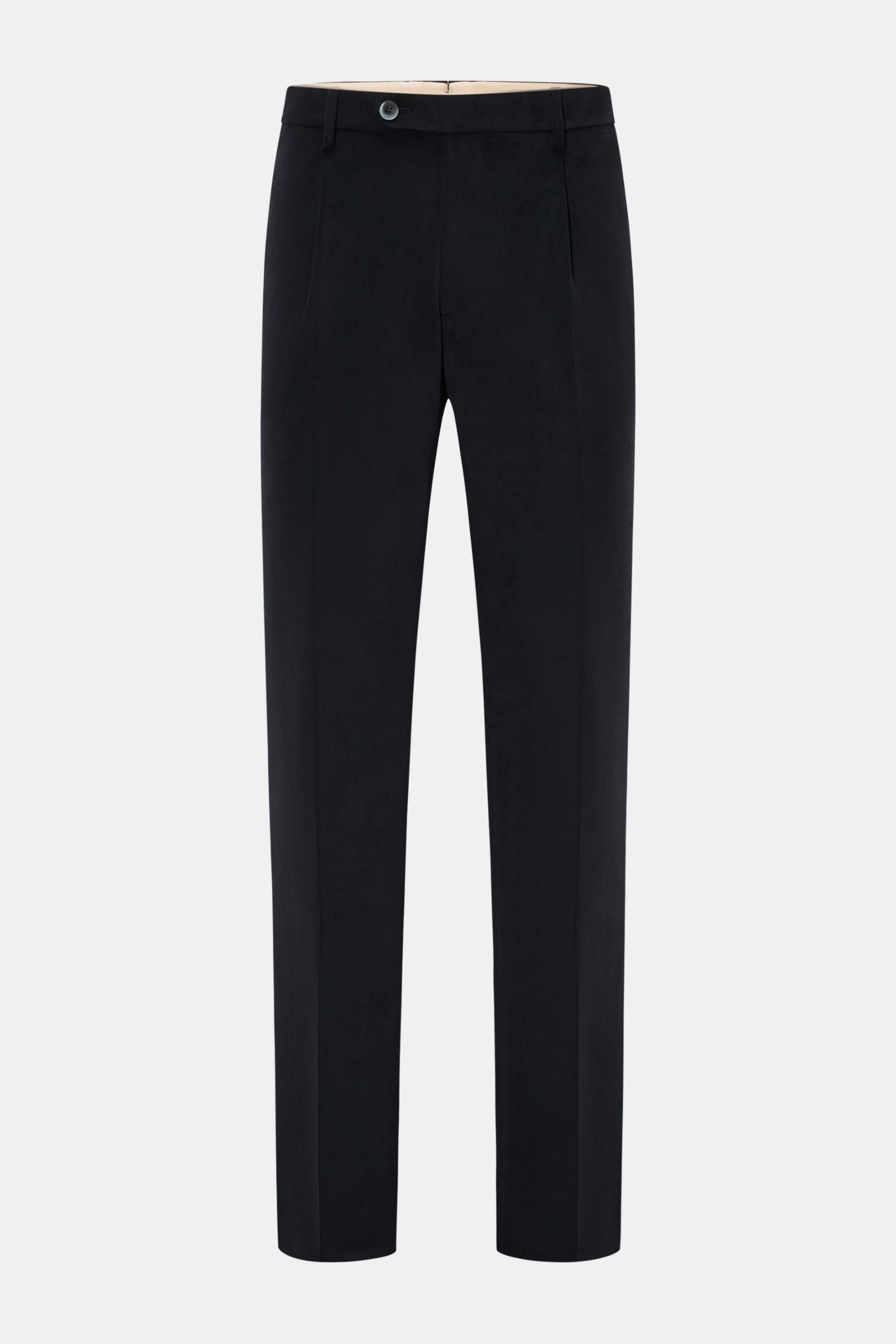 GTA Chino 'Federico' dark navy, frontale Ansicht, Twill Baumwolle, leicht elastisch, sehr weich, Regular Fit, schmal zulaufend, Reißverschluss, Bundknopf, Bundfalte, elastischer Bund, französische Taschen, paspelierte Gesäßtaschen mit Knopf.