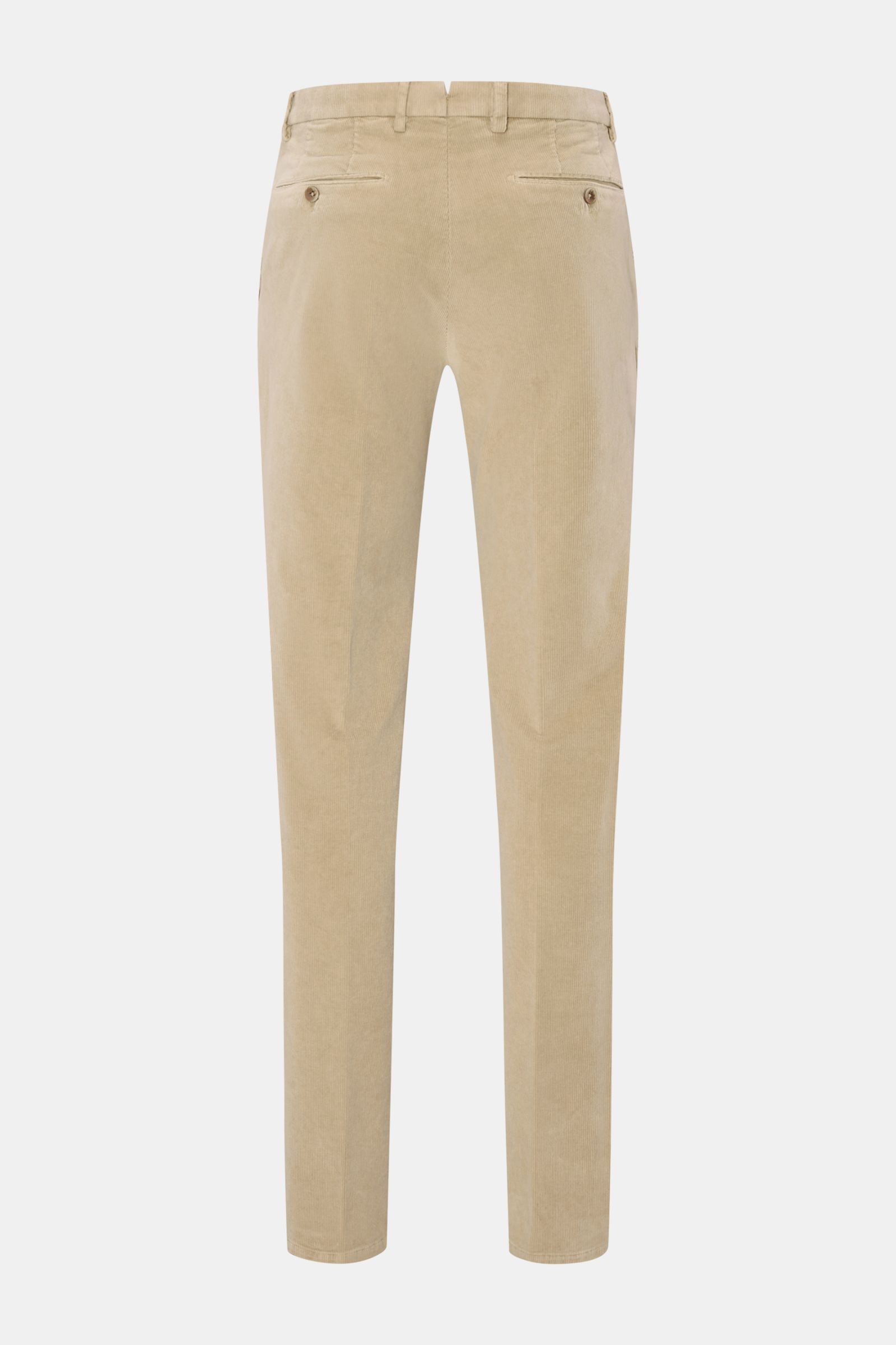 GTA Cordhose 'Federico' beige, Slim Fit, leicht schmal zulaufend, aus feinem Baumwoll-Modal-Feincord, Rückansicht mit französischen Taschen und elastischem Bund.