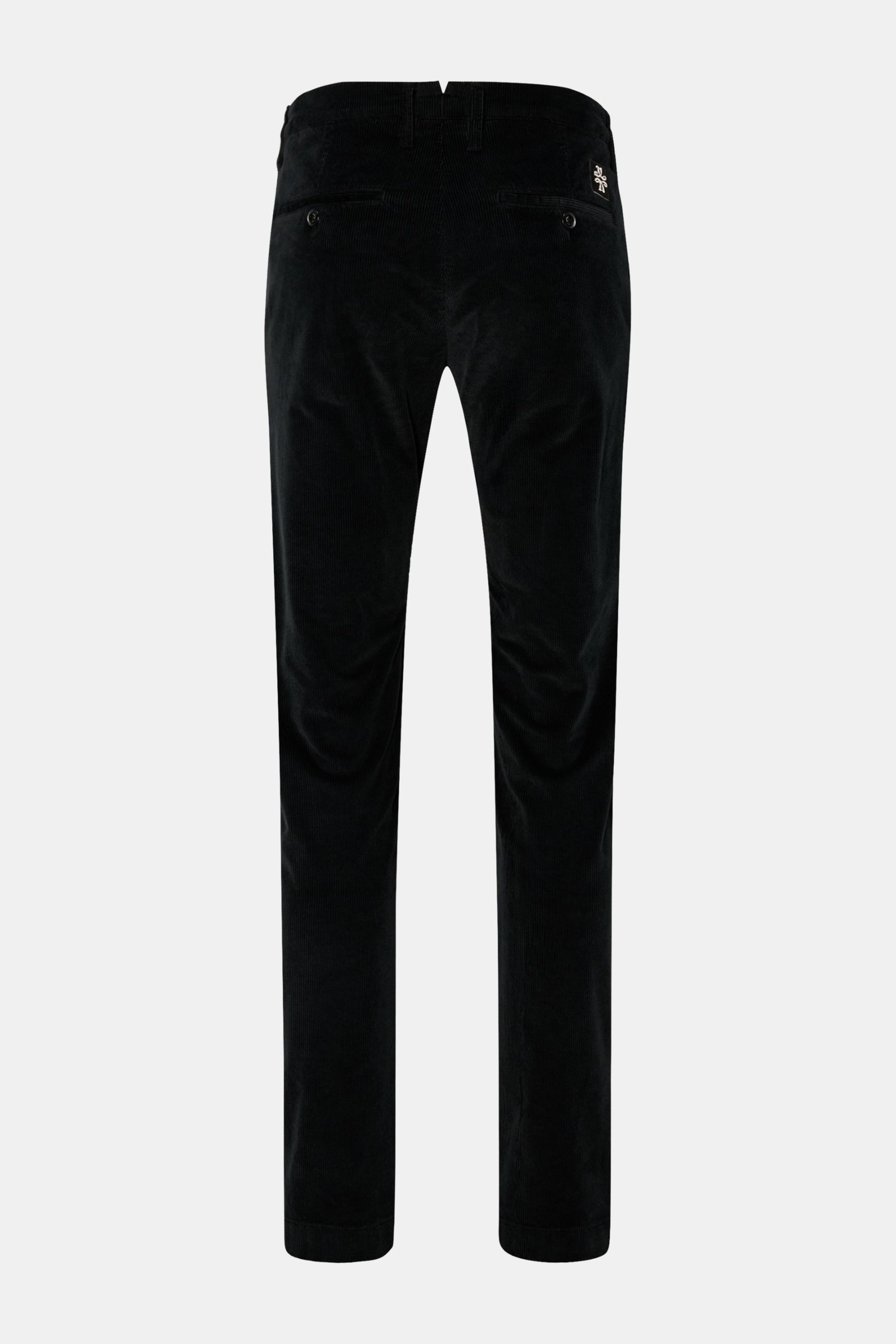 Jacob Cohen Cordhose 'Bobby' schwarz, Slim Fit Cordhose aus Baumwolle und Modal mit Reißverschluss, französischen Taschen, Veloursleder-Patch, Rückansicht.