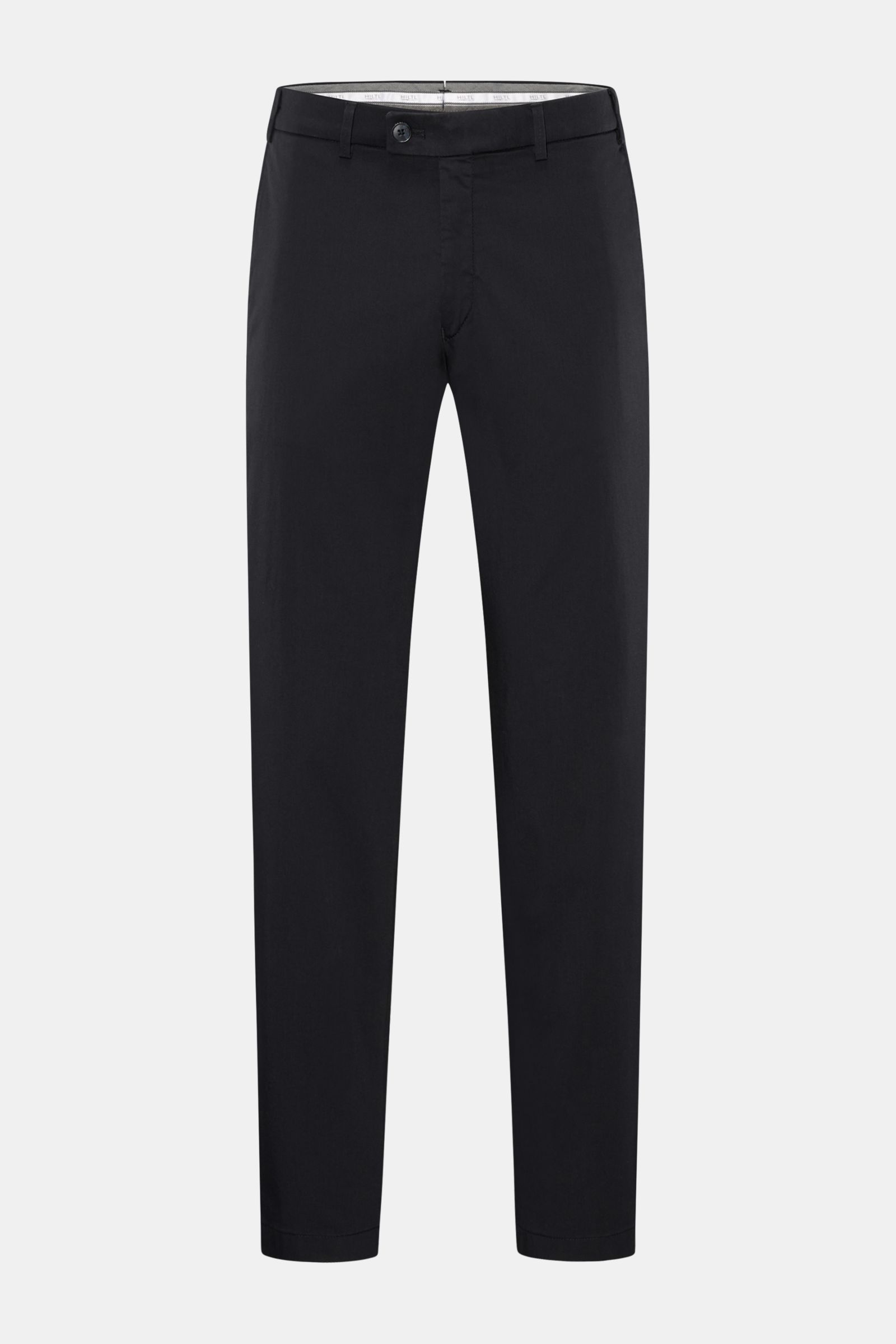 Hiltl Baumwollhose 'Parma' dark navy, leichte Baumwollhose mit Stretch, Regular Fit, Zip Fly, Bundknopf, französische und Knopf-Gesäßtaschen, frontale Ansicht.