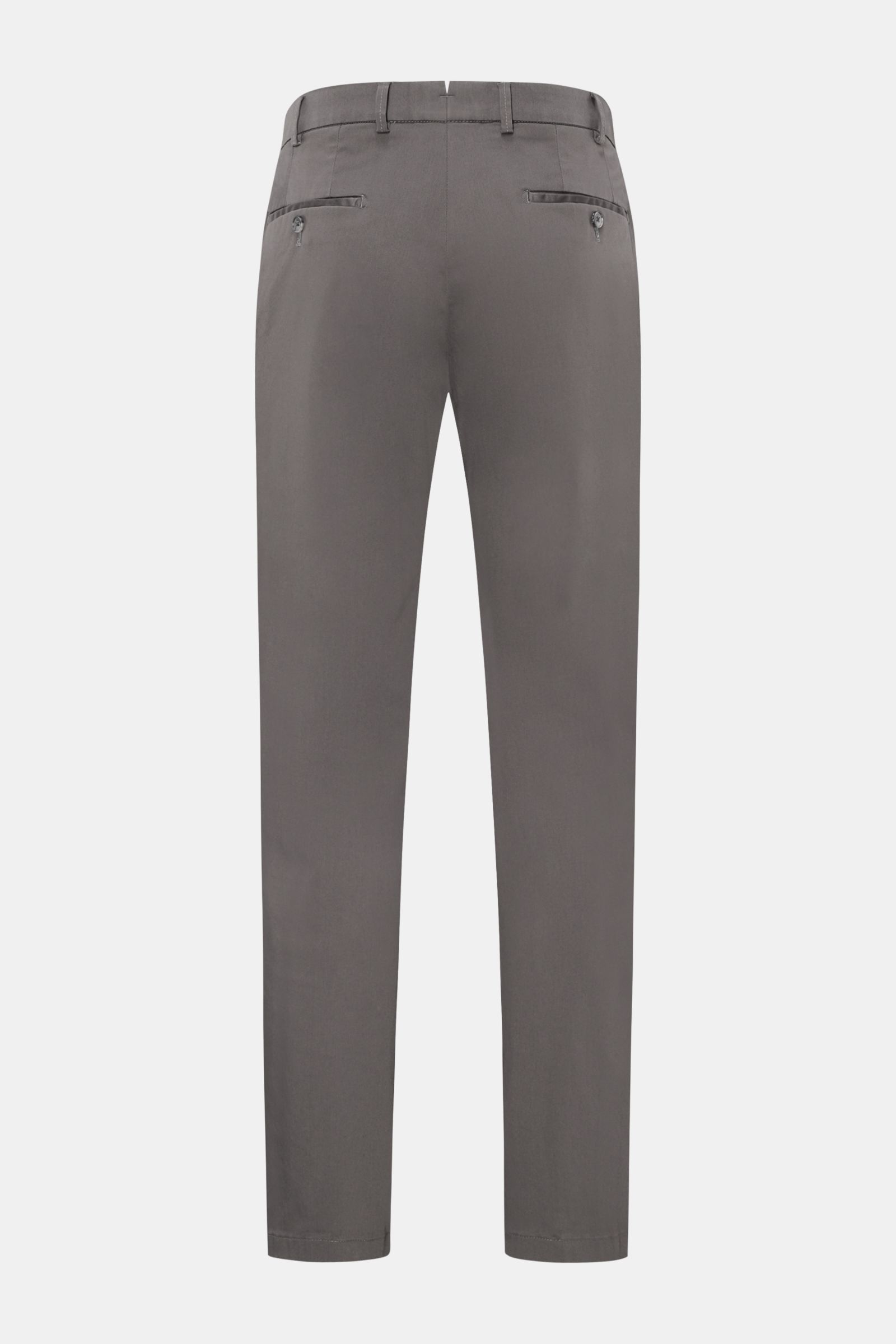 Hiltl Baumwollhose 'Parma' dunkelgrau, Rückansicht, leichte, elastische Popeline, Regular Fit, schmal zulaufend, mit Taschen und Bundknopf.