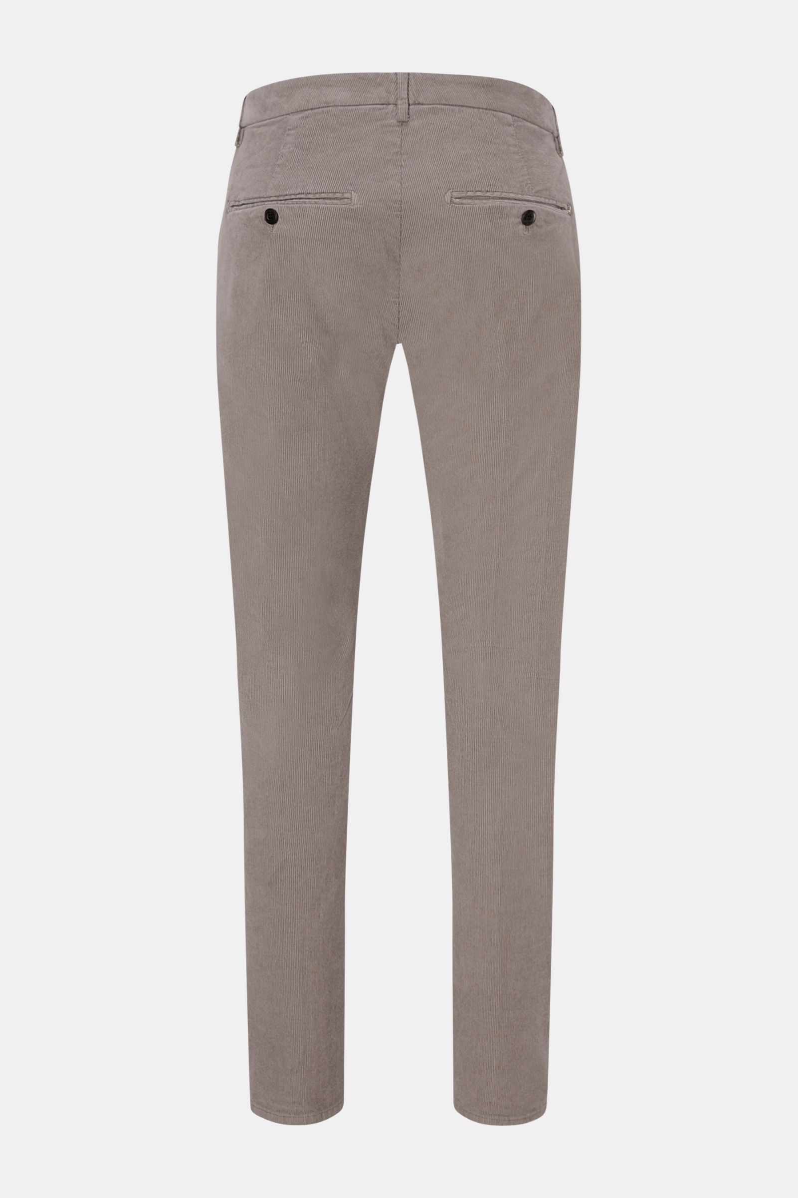 Dondup Cordhose 'Gaubert' grau, Slim Fit Feincord aus Baumwolle mit Stretch, schmal zulaufend, Rückansicht mit Knopf-Gesäßtaschen.