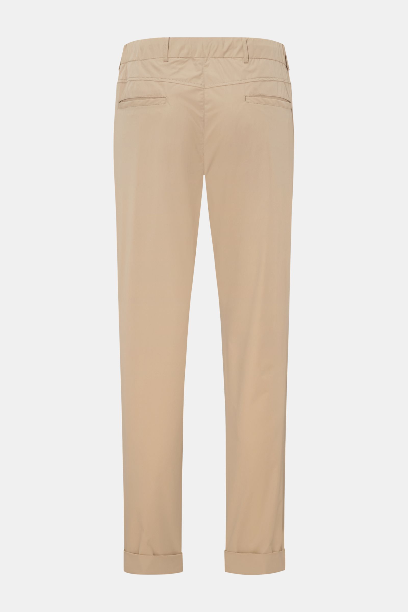 The Product is the Hero Jogpants beige, Rückansicht, knöchellang, sehr schmal zulaufend, hochwertige Microfaser, glatter Griff, Tapered Fit, reguläre Oberschenkelweite, teilelastischer Bund mit Tunnelzug, französische Taschen, Leistentasche am Gesäß, einf