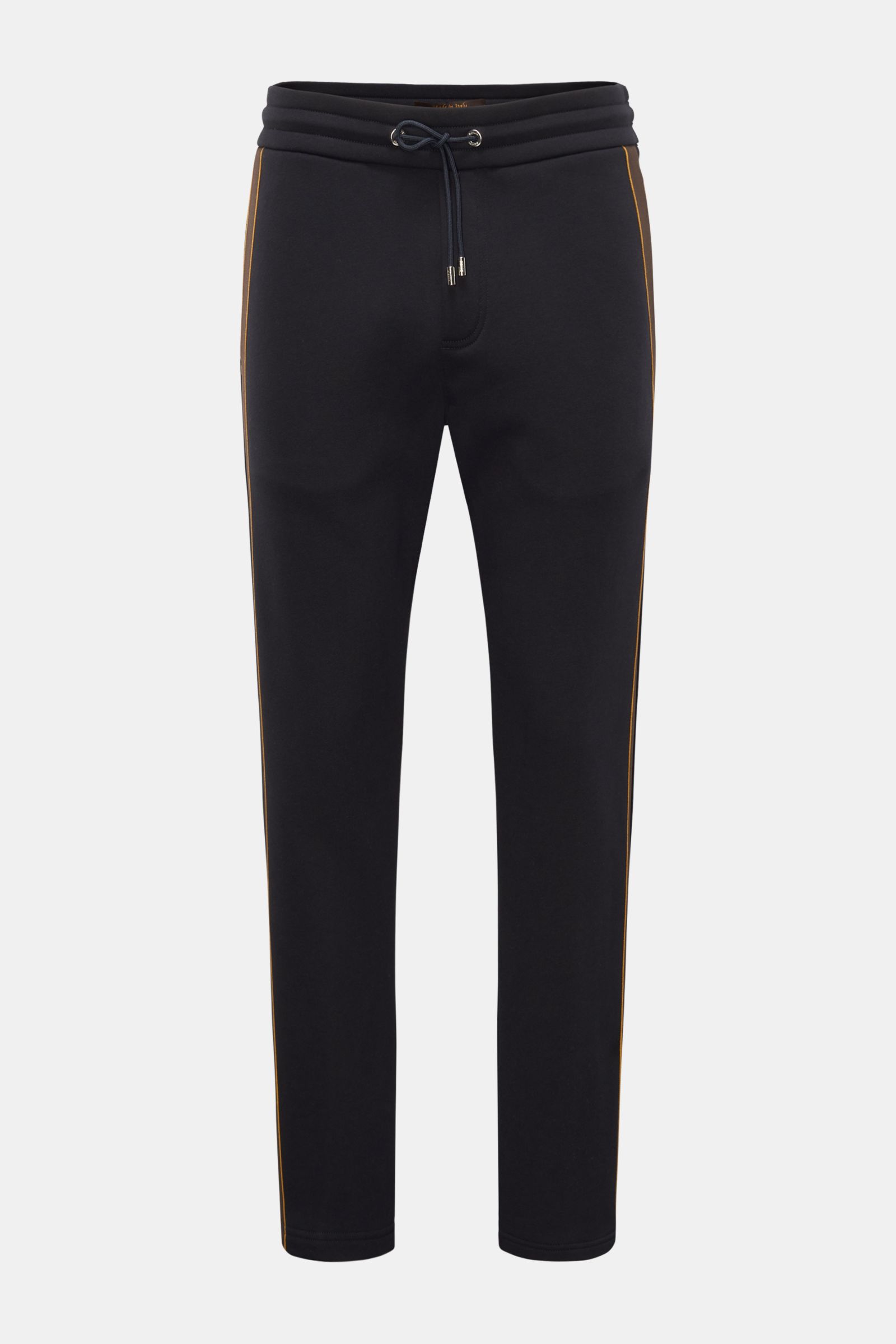 Moorer Sweathose 'Jaiden' dark navy, Slim Fit, Sweathose aus reiner Baumwolle mit weichem Griff, elastischem Bund, Tunnelzug, Seitenstreifen, Taschen, frontal.