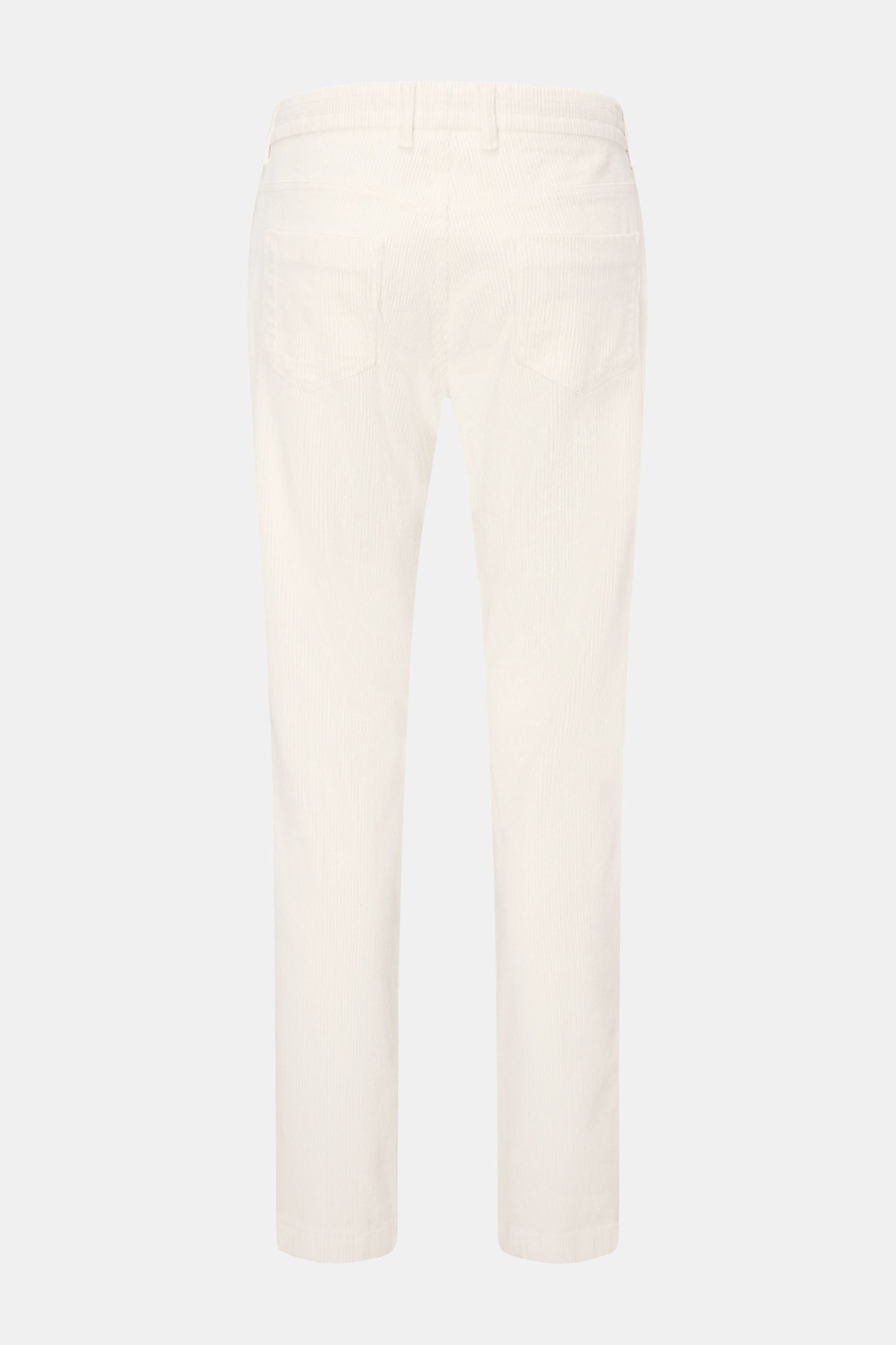 Ace Denim Corduroy jogger pants off-white shown from the back, slim fit tapered cut with elasticated waistband and French pockets.