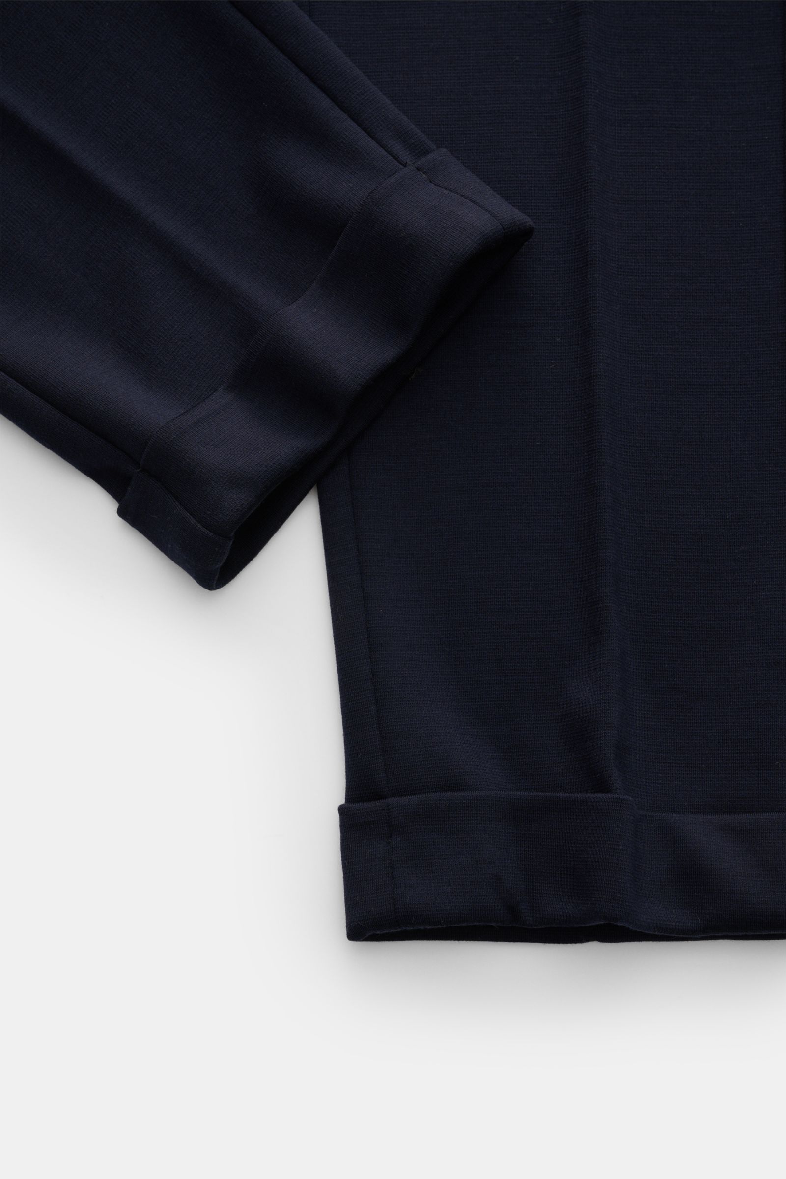 Marco Pescarolo Jogpants 'Caracciolo' dunkelbraun meliert, Detailaufnahme von Saum und Beinabschluss, Wolle, Regular Fit, schmal zulaufend, elastischer Bund.