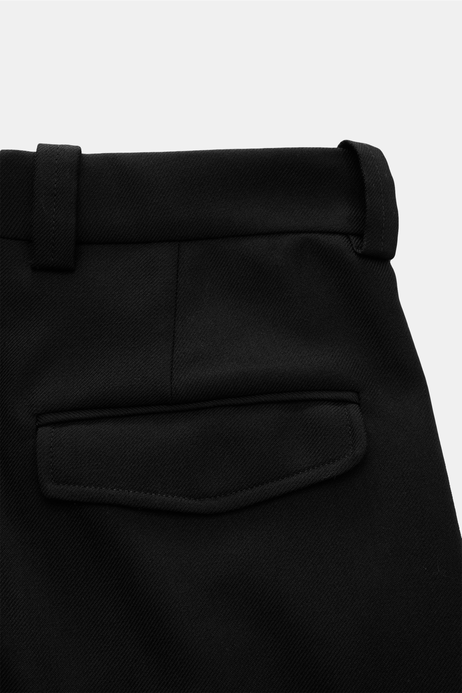 A.P.C. Trousers 'Renato' black shown from a close-up rear perspective highlighting the back pocket with flap and belt loop, made from a wool and microfibre blend with a slightly robust texture. Stylish classic: Trousers 'Renato' by A.P.C. have an elegant 