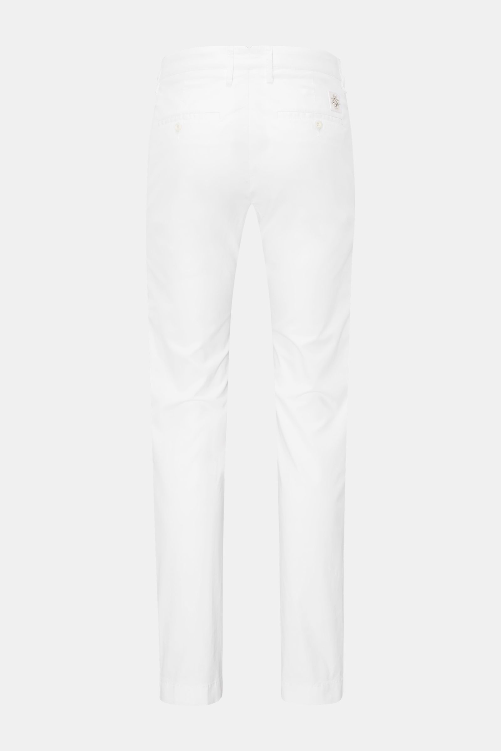 Jacob Cohen Chino 'Bobby' weiß, Rückansicht, Slim Fit, feiner Baumwoll-Twill mit Stretch, französische Taschen, Knopf-Gesäßtaschen, Verloursleder-Patch.