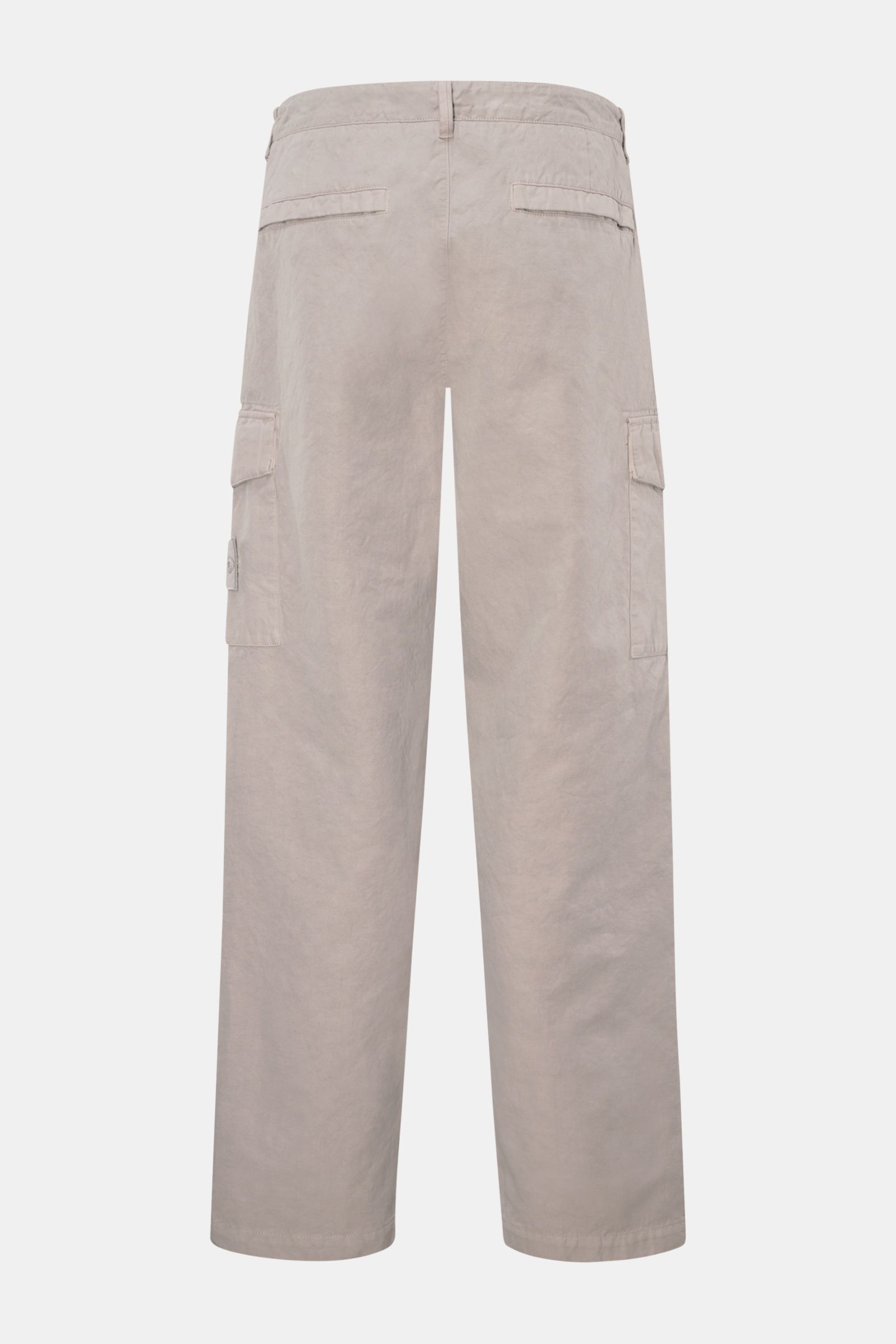 Stone Island Cargohose 'Ghost Piece' beige, Rückansicht, Regular Fit, gerader Schnitt, Baumwolle-Leinen-Mix, tonales Kompass-Badge, Cargotaschen.