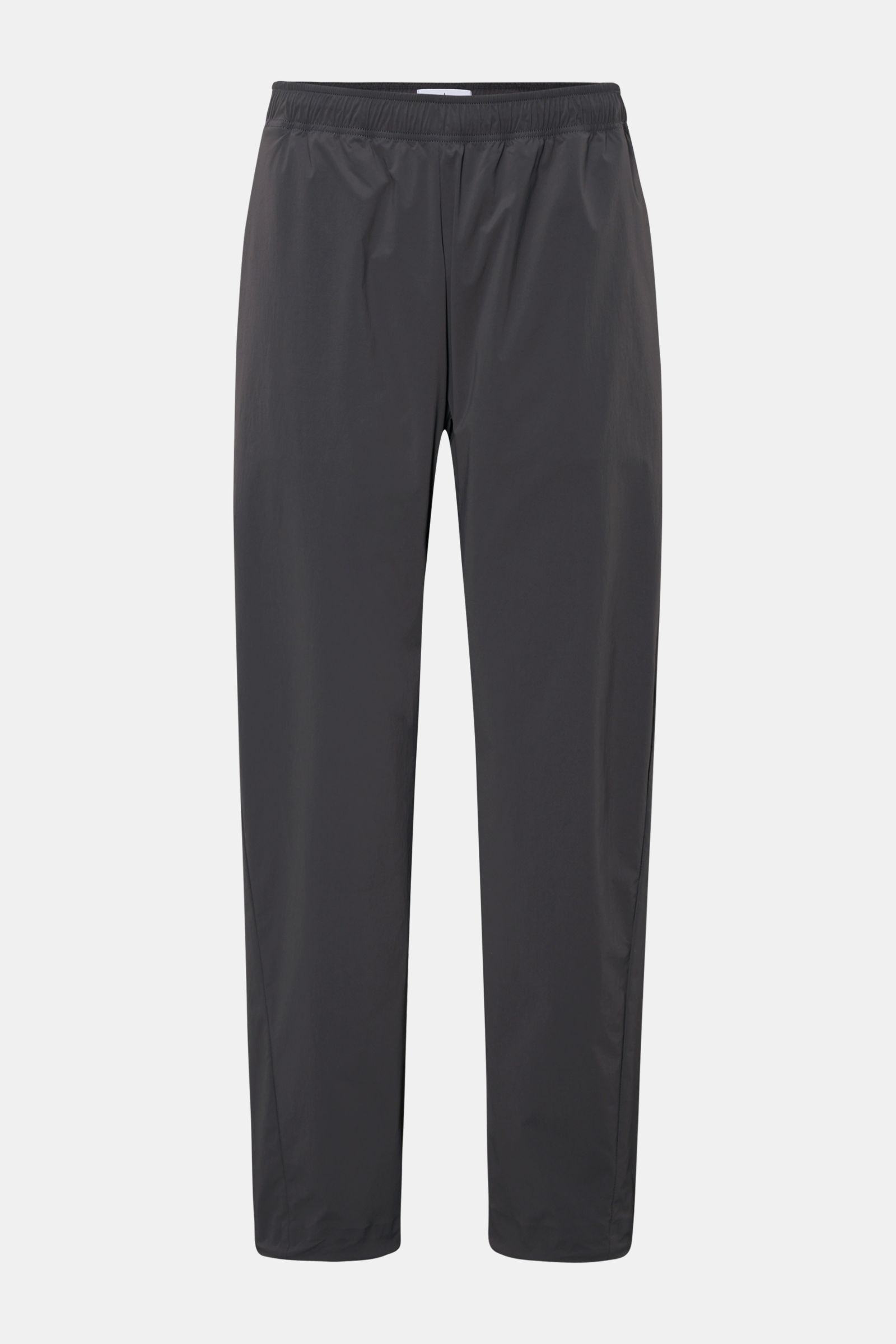 Stone Island Hose 'Stellina' dunkelgrau, frontale Aufnahme, leichte Microfaser, elastischer Bund, Taschen, Knöchellang, Stern-Stitching, Tapered Fit.