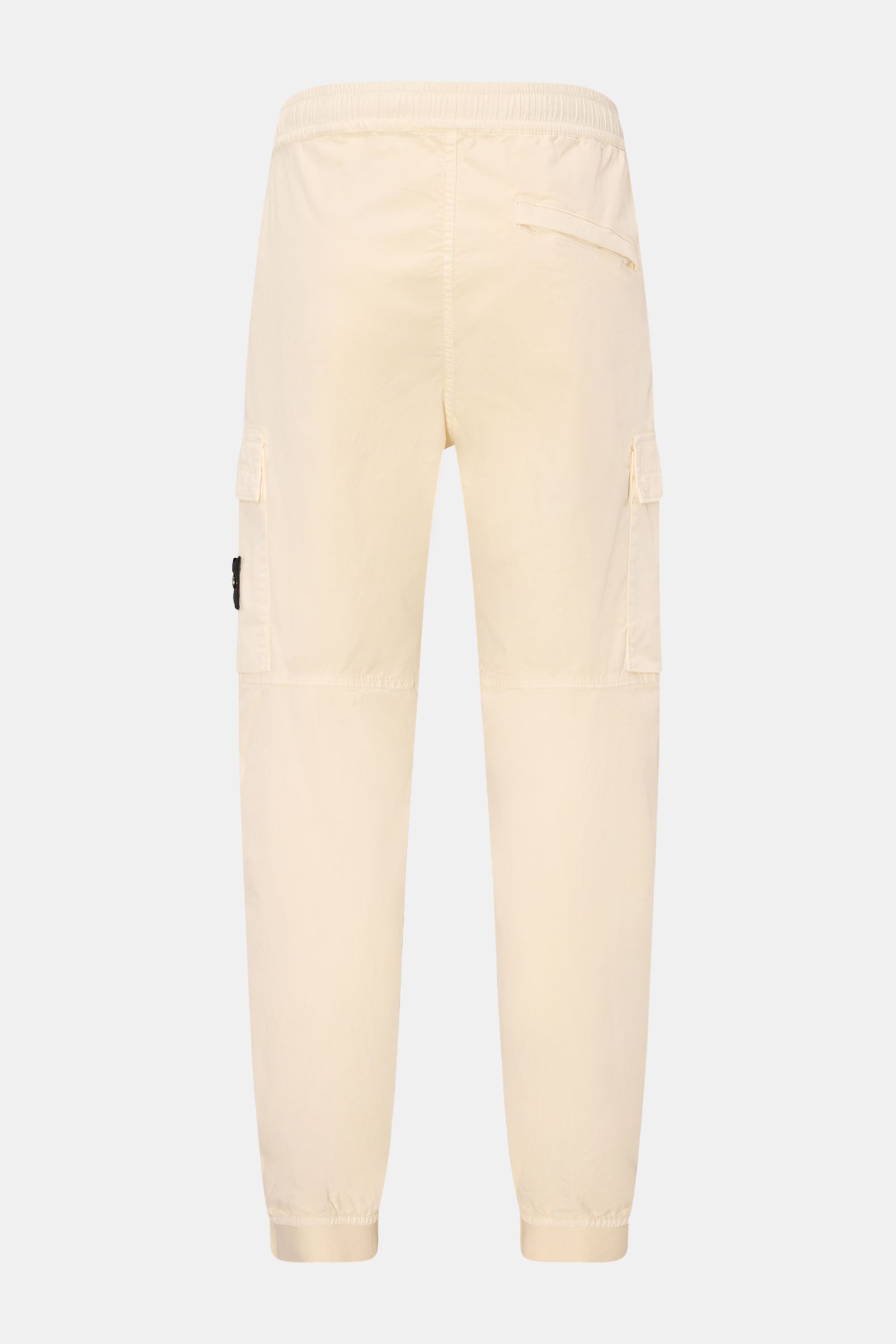 Stone Island Cargo-Jogpants 'Regular Tapered' creme, Rückansicht, elastische Bio-Baumwolle, Cargo- und Gesäßtaschen, Kompass-Badge, elastischer Bund.