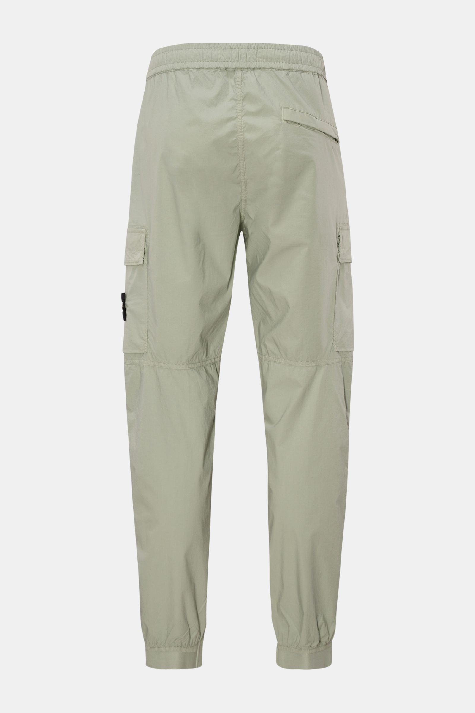 Stone Island Cargo-Jogpants 'Regular Tapered' salbei, Rückansicht, kurze Hose aus elastischer Baumwolle mit Cargo-Taschen, elastischem Bund und Beinabschluss.