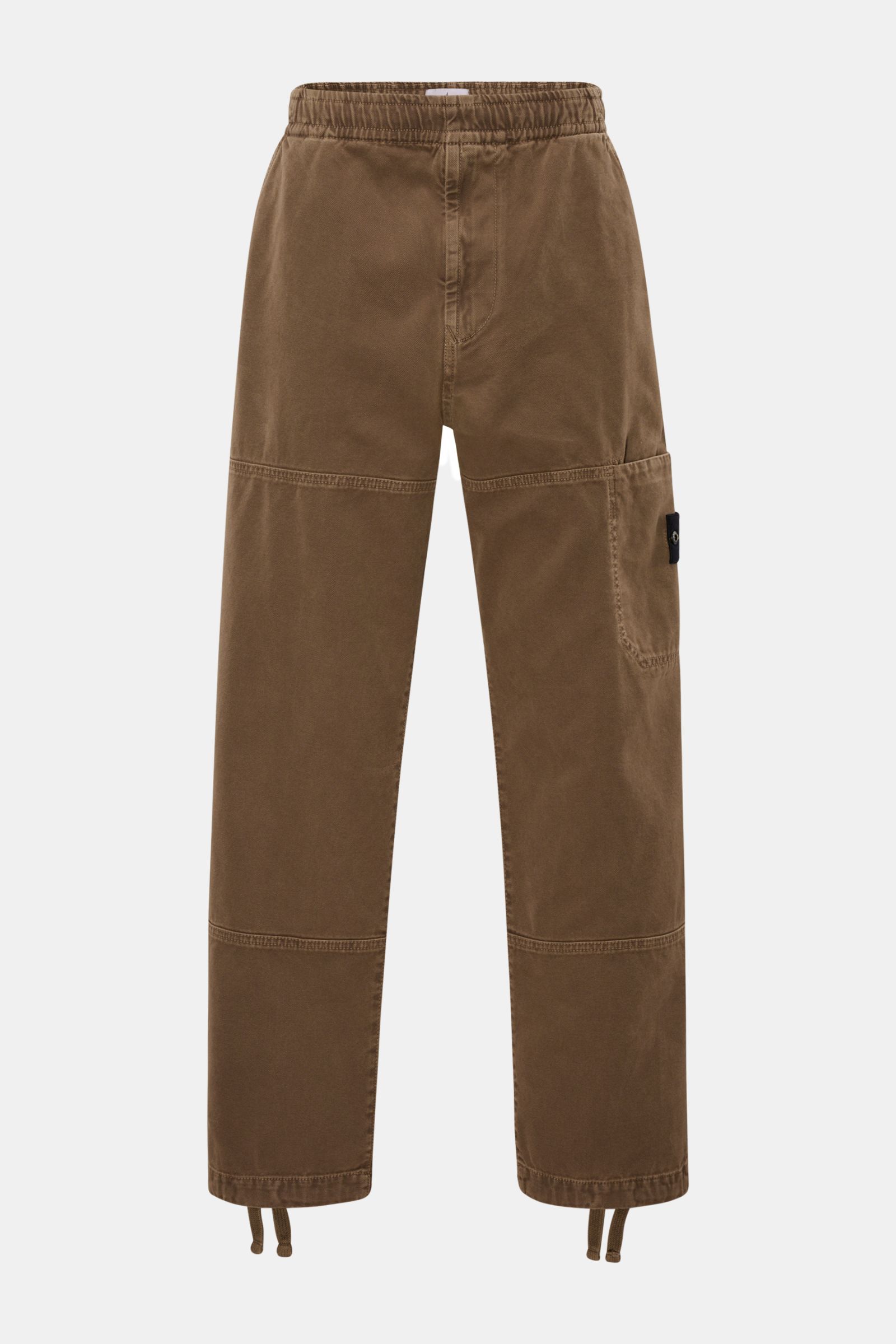 Stone Island Cargo-Jogpants 'Panama' khaki, frontale Ansicht, Loose Fit, Bio-Baumwolle, elastischer Bund, seitliche Tasche, Tunnelzug am Beinabschluss.