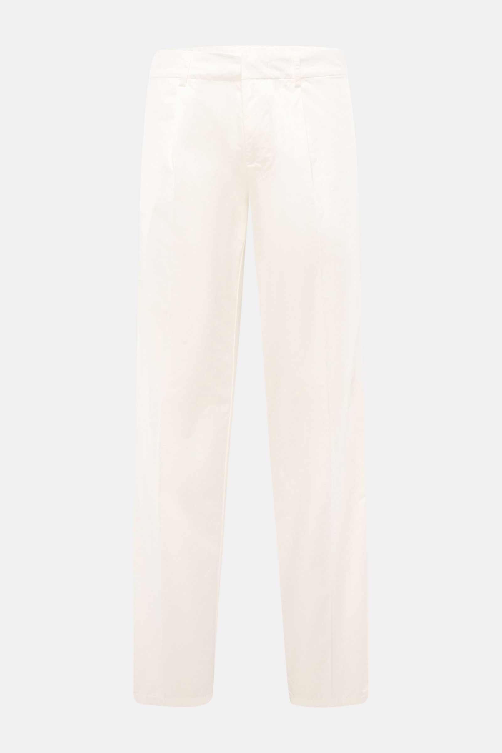 Emporio Armani Baumwollhose offwhite, frontale Ansicht, leichte, schmal zulaufende Baumwollhose mit Reißverschluss, Bundhaken, Taschen, Regular Fit.
