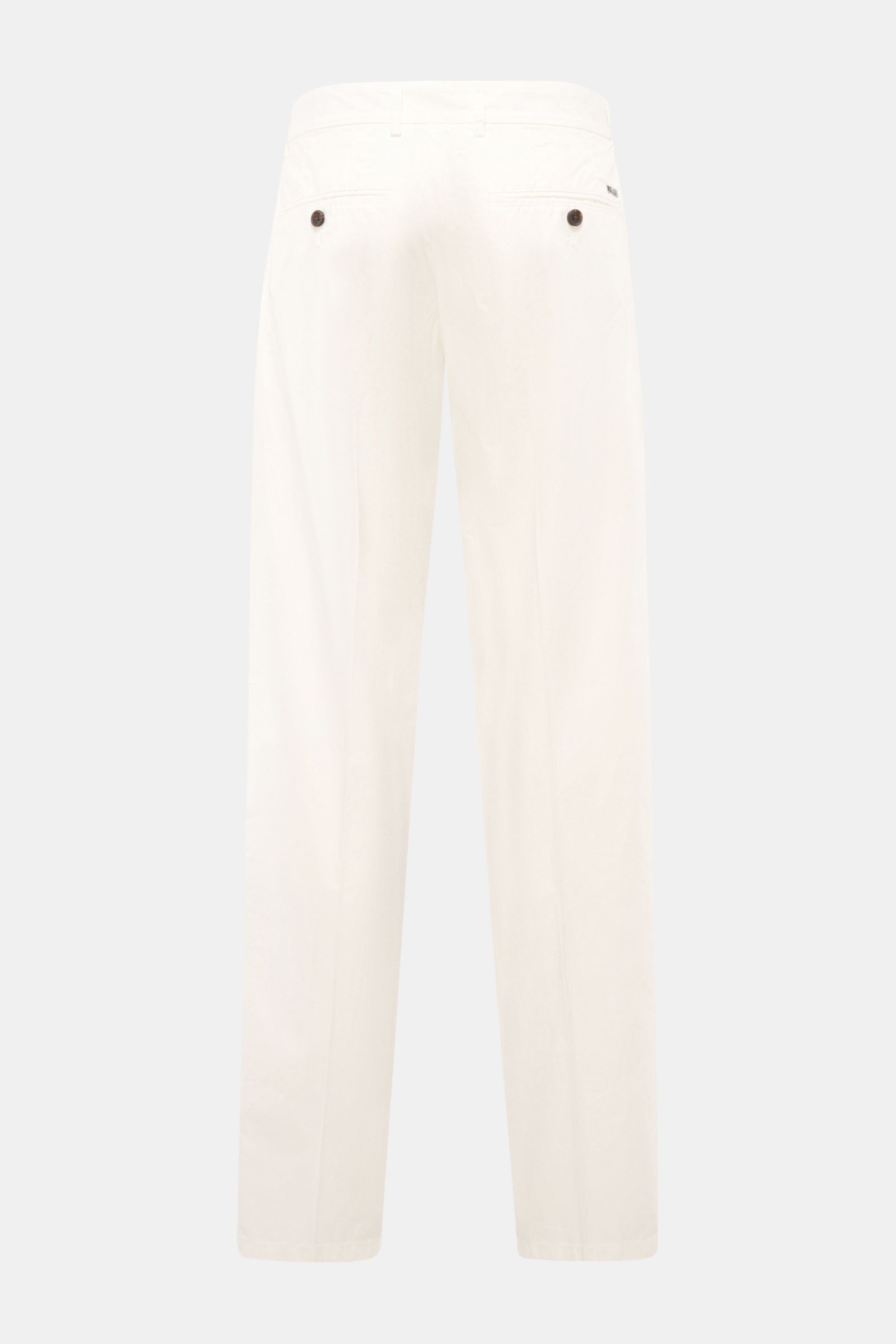 Emporio Armani Baumwollhose offwhite, leichte, schmal zulaufende Hose aus reiner Baumwolle, Rückansicht mit paspelierten Gesäßtaschen, Regular Fit.
