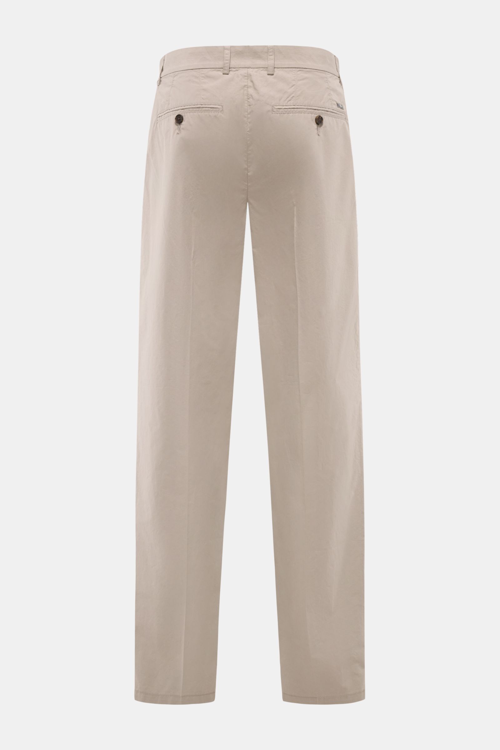 Rear view of Emporio Armani Cotton trousers taupe in light cotton with a slightly tapered cut, jetted back pockets, and smooth touch fabric. Summer essential: These light cotton trousers by EMPORIO ARMANI are luxuriously lightweight and create stylish loo