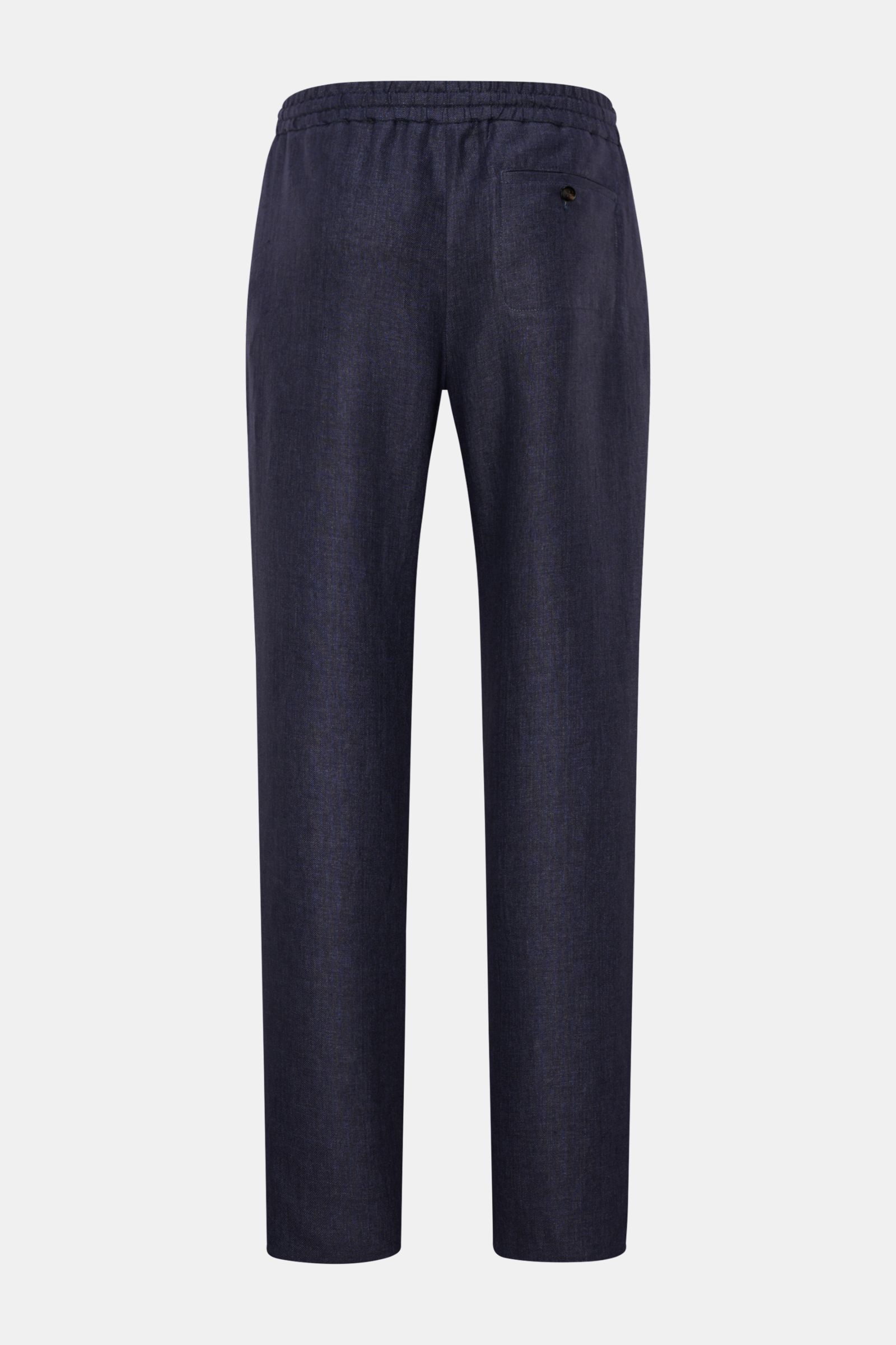 Agnona Leinen-Jogpants navy in Regular Fit, Rückansicht, leichtes reines Leinen, elastischer Bund, französische Taschen, offene Länge.
