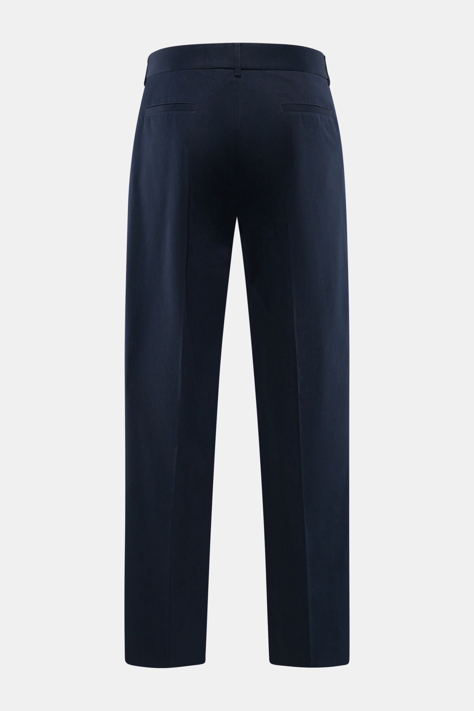 Doppiaa Chino 'Aagenova' navy Rückansicht, robuste Baumwoll-Twillhose mit Bundfalte, geradem Schnitt, Leistentaschen und offenem Saum.