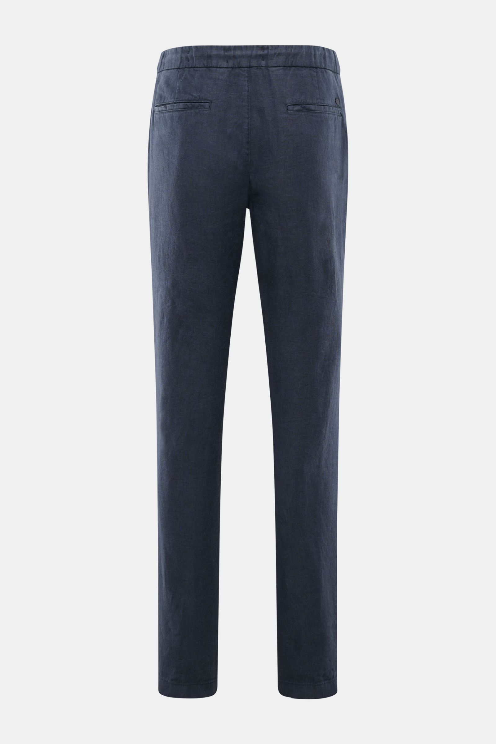 Closed Leinen-Jogpants navy, Rückansicht, schmal zulaufend, kurzer Schnitt, reine Leinenqualität, Regular Fit, elastischer Bund mit Tunnelzug, paspelierte Gesäßtaschen.