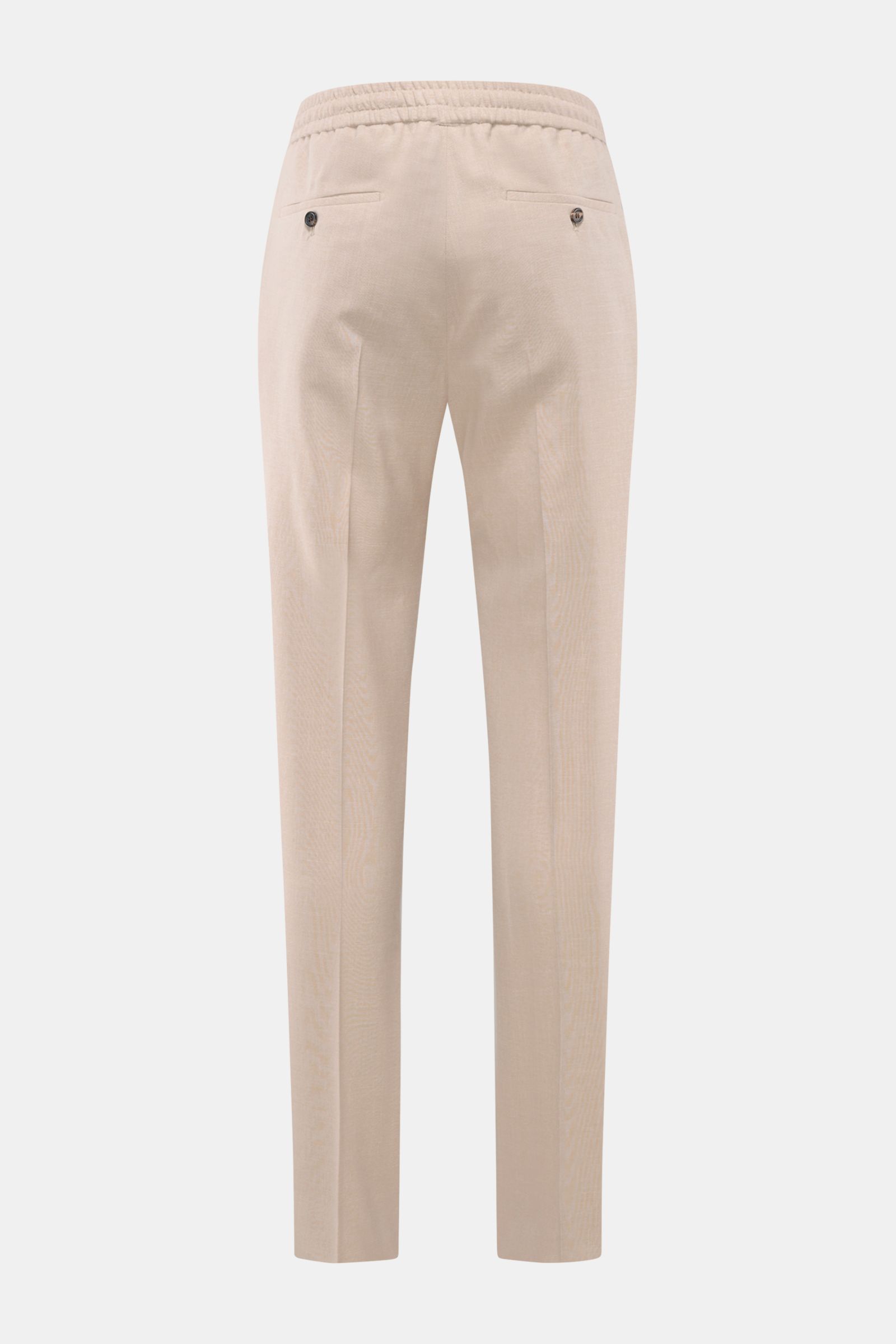 Incotex Jogpants beige meliert, Rückansicht, Regular Fit, elastischer Bund mit Tunnelzug, französische Taschen, Gesäßtaschen mit Knopf, Wolle-Seide-Leinen-Mix.