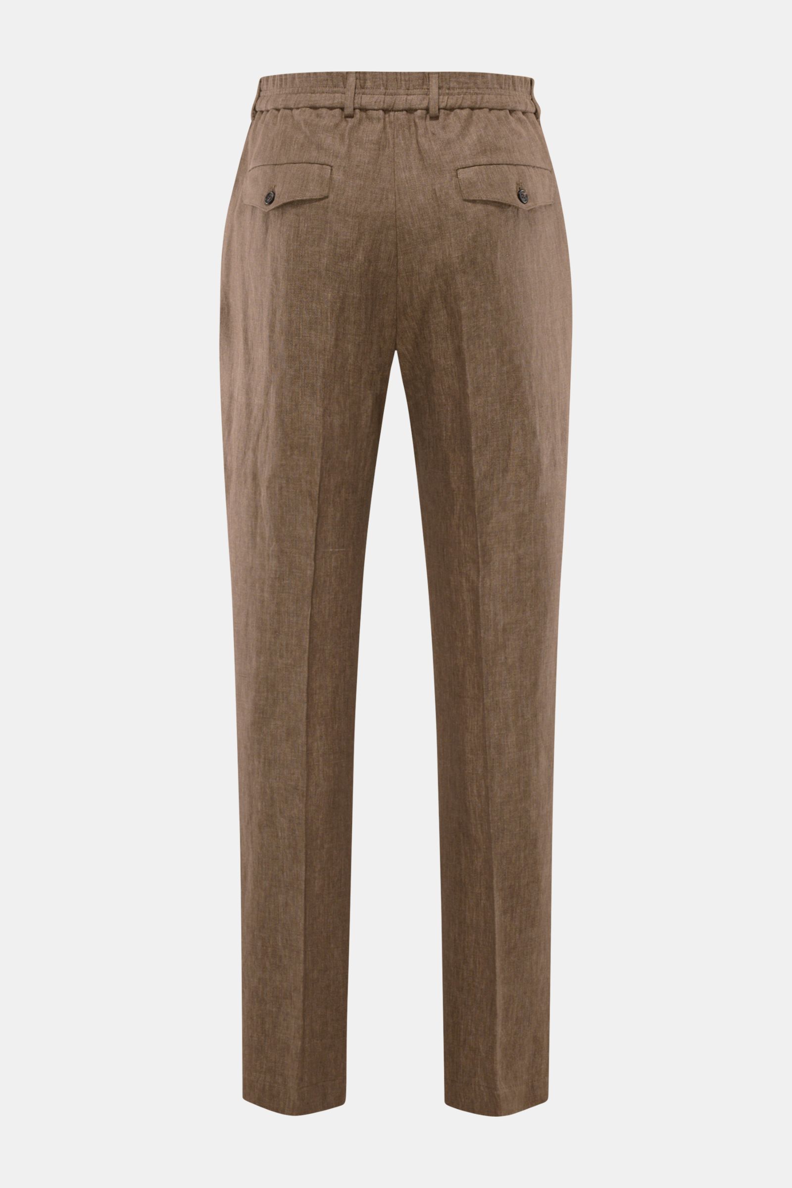 Incotex Leinen-Jogpants braun meliert, Rückansicht, Regular Fit, gerader Schnitt, teilelastischer Bund, französische Taschen, Knopf-Gesäßtaschen.