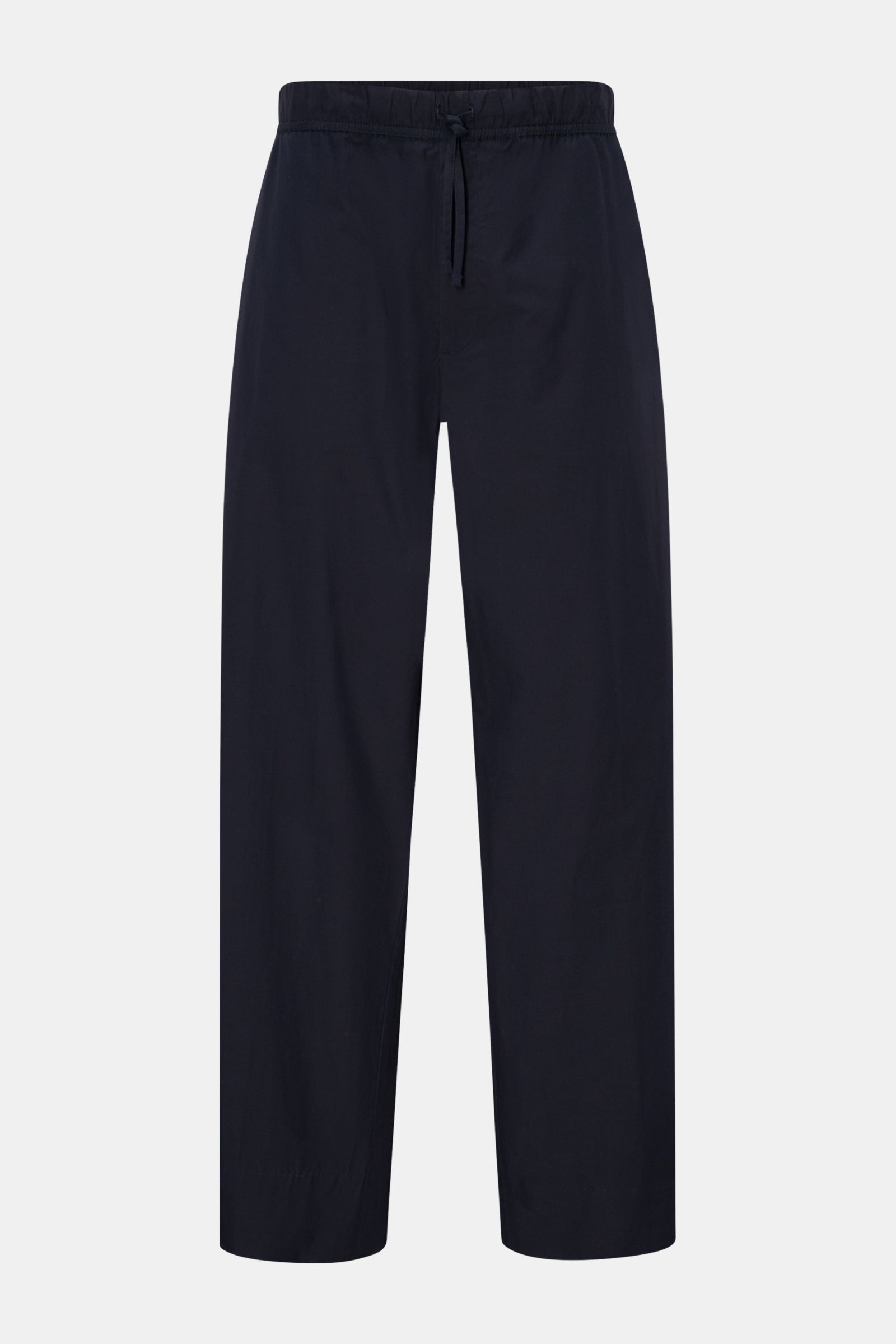 Officine Générale Baumwoll-Jogpants 'Nilson' navy, frontale Ansicht, knöchellang, tapered Fit, elastischer Bund mit Tunnelzug, Taschen seitlich und aufgesetzt.