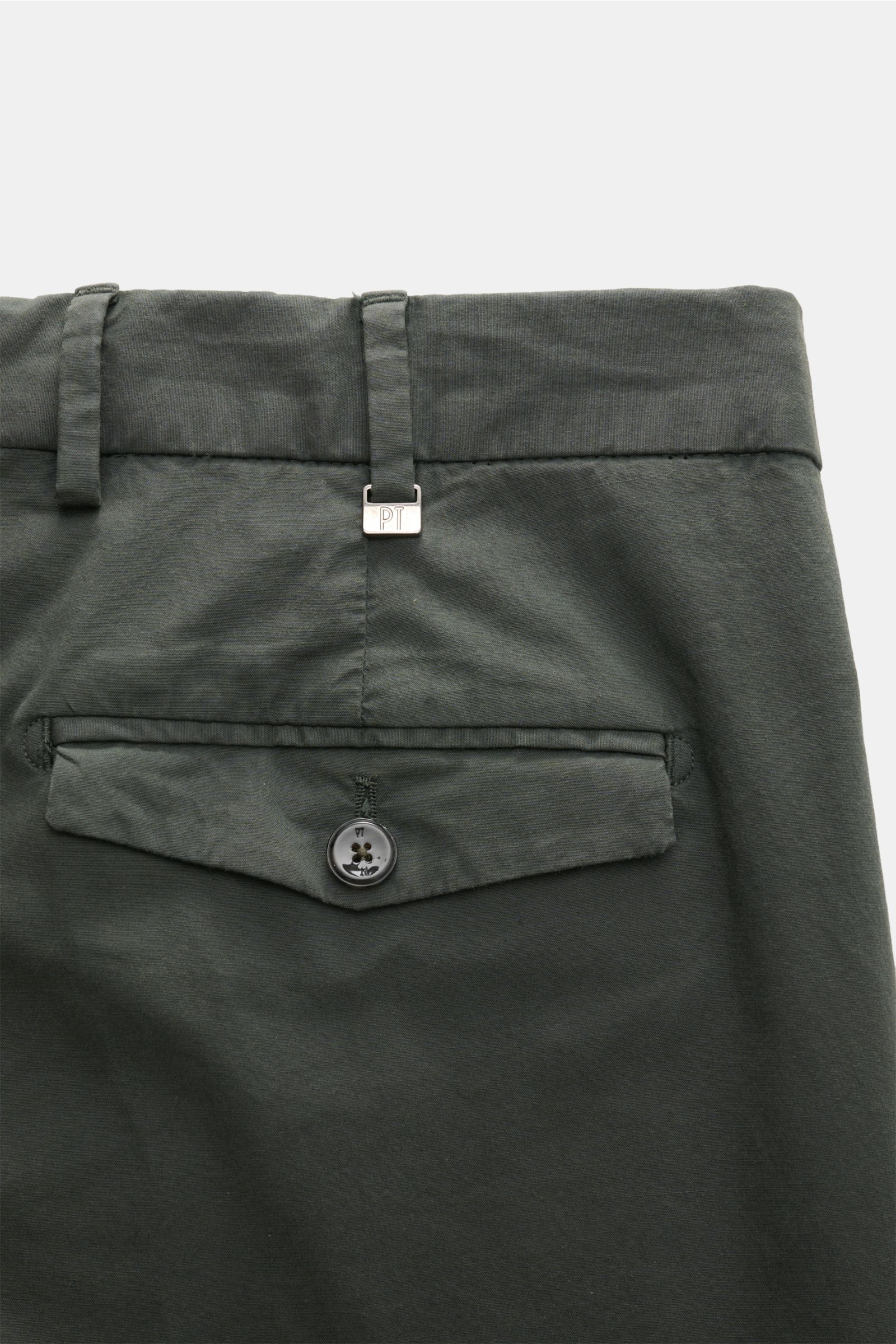 PT Torino Chino 'Rebel Fit' dunkelgrün Rückansicht, reine Baumwolle, französische Taschen, Patte mit Knopf, fixierter Saumaufschlag.