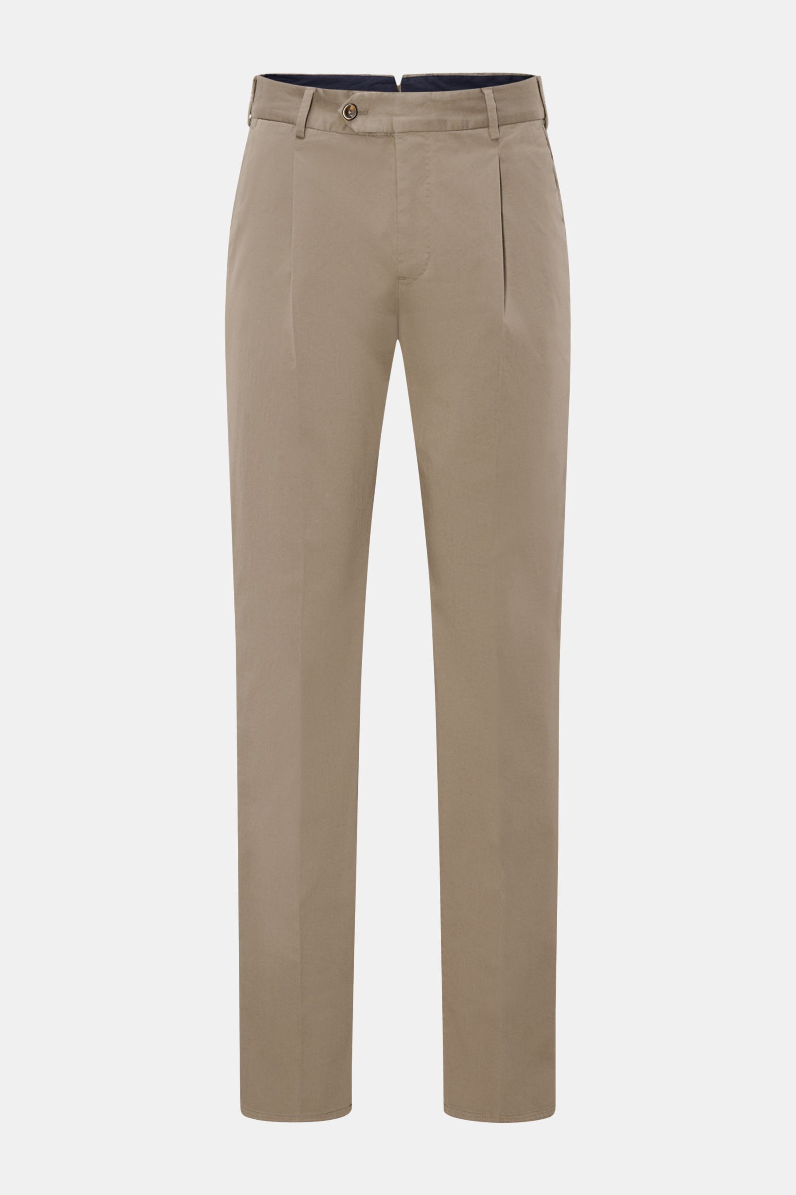 PT Torino Chinos 'Union Fit' grey-brown shown front-facing, made from classic cotton twill with slight stretch and elegant single pleats for comfort.