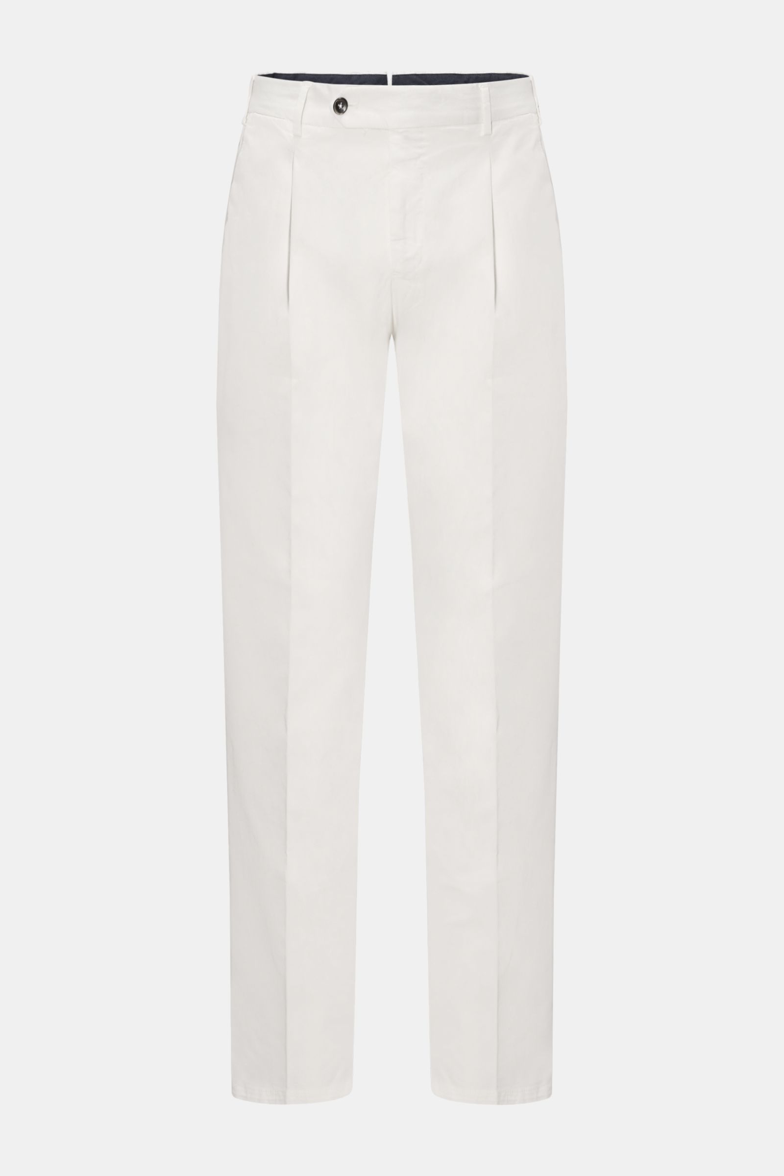 PT Torino Chino 'Union Fit' creme, frontale Ansicht, Baumwolltwill mit Stretch, Bundfalte, französische Taschen, schmal zulaufend, Regular Fit.