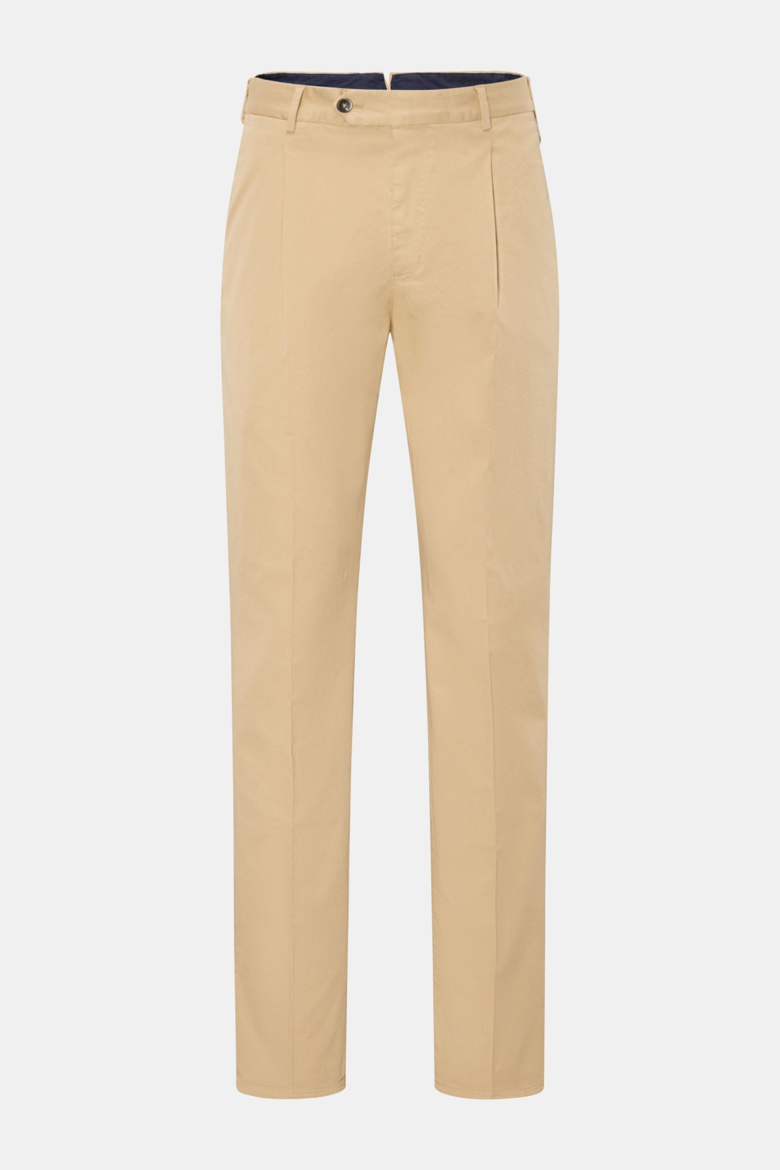PT Torino Chinos 'Union Fit' beige displayed front-facing on a white background, made from cotton twill with slight stretch, featuring pleats and tapered cut.

For these chinos, PT TORINO has chosen classic cotton twill in fine fabric enhanced with sli