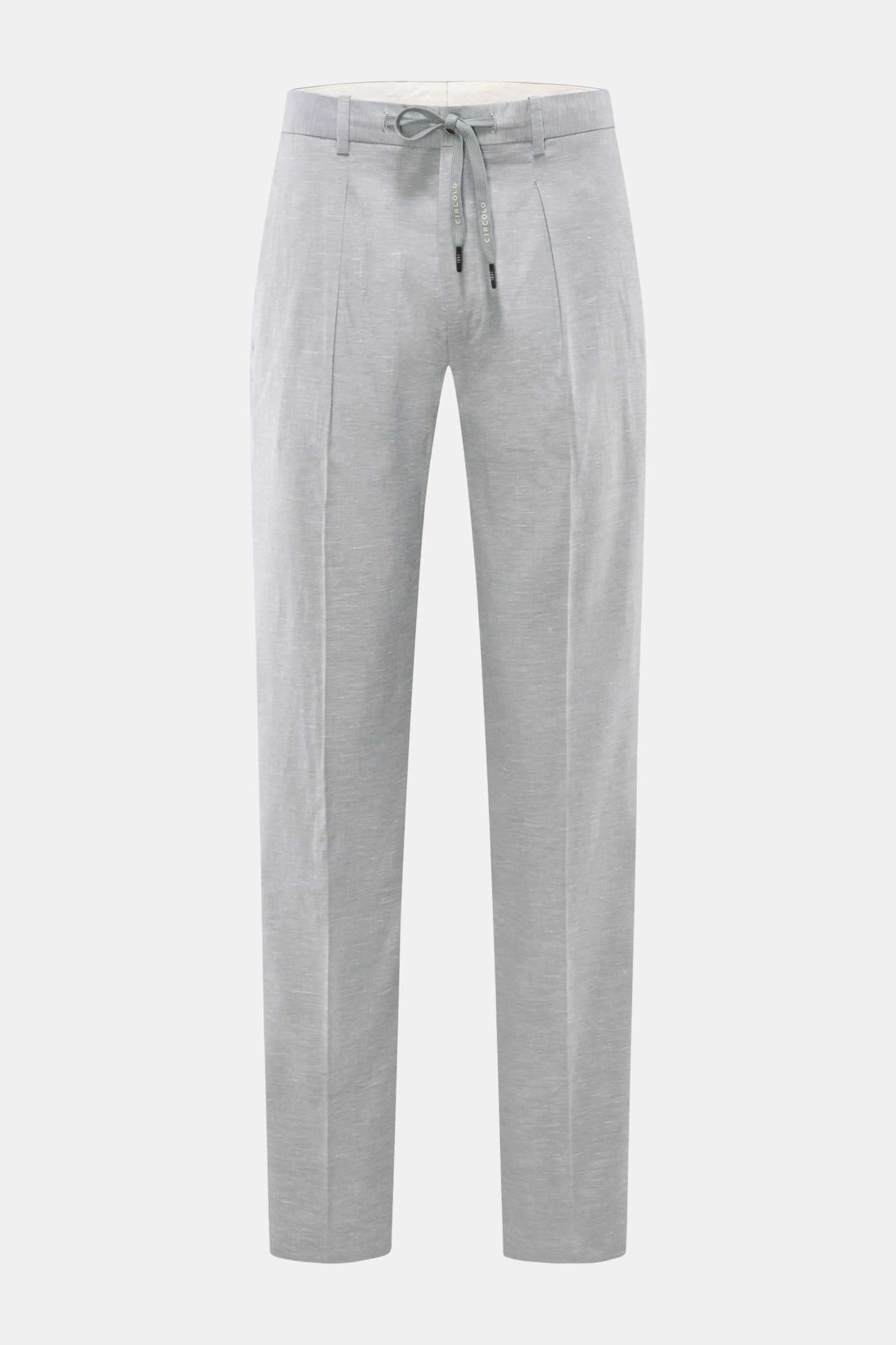 Circolo 1901 Jogpants 'Flamed Effect' rauchblau, Frontansicht, leichte Baumwoll-Leinen-Mischung, Bund mit Tunnelzug, Taschen, Regular Fit.