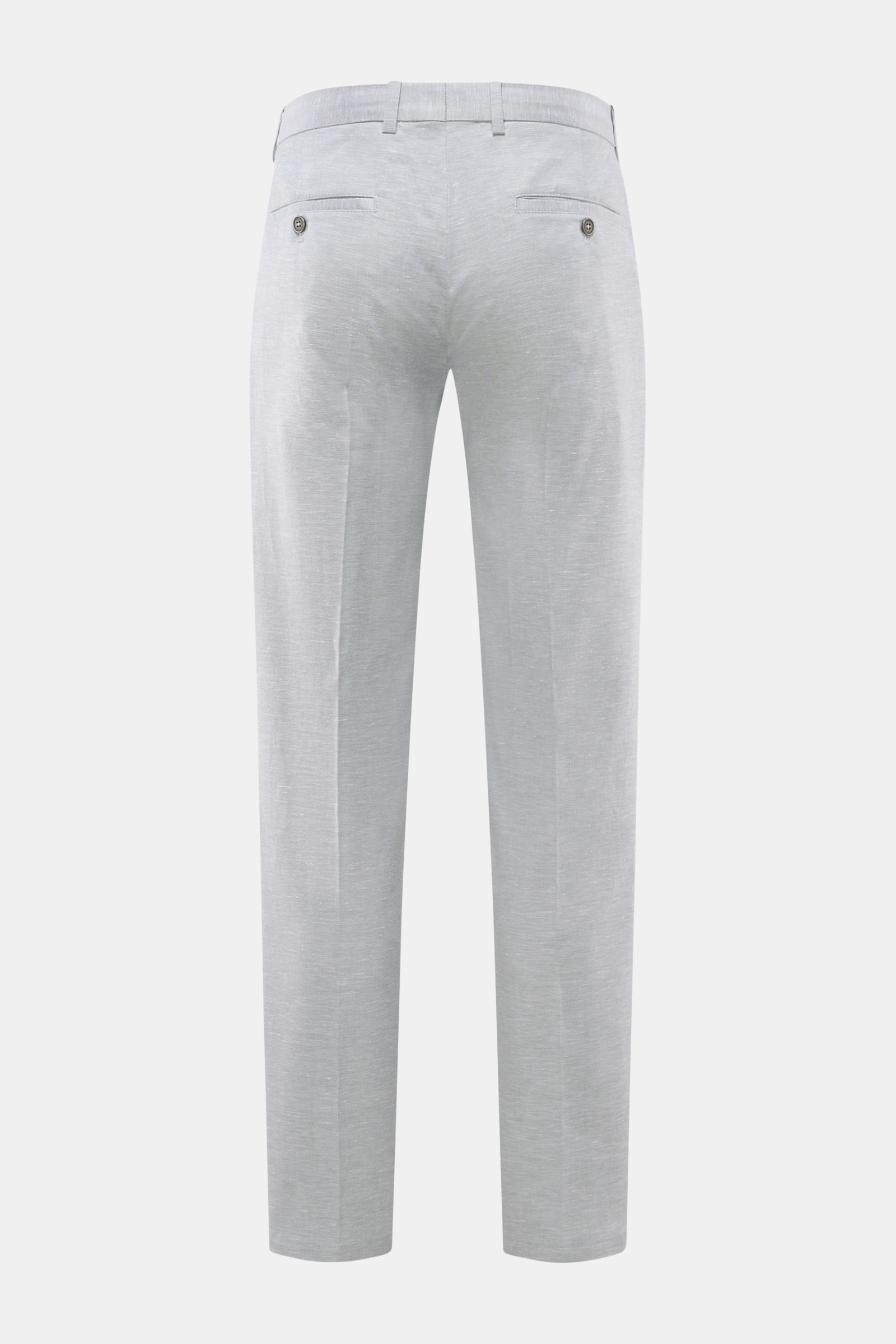 Rückansicht der Circolo 1901 Jogpants 'Flamed Effect' rauchblau aus Baumwoll-Leinen-Mix mit Regular Fit, Taschen und Bund mit Tunnelzug.