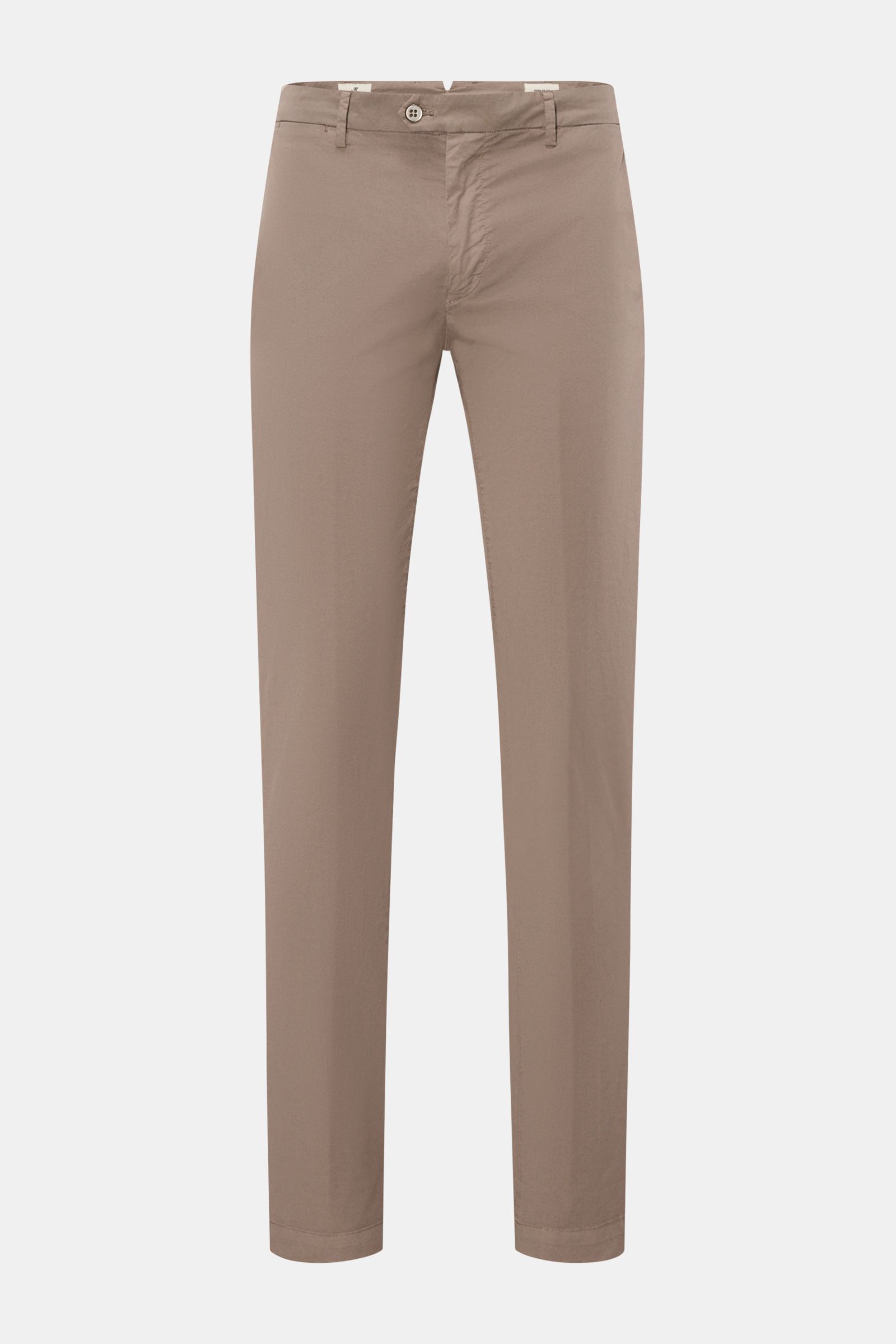 Mason's Chino 'New York Style' taupe, frontale Ansicht, Baumwoll-Twill mit Stretch, Slim Fit, Reißverschluss, französische Taschen, Uhrentasche, paspelierte Gesäßtaschen.