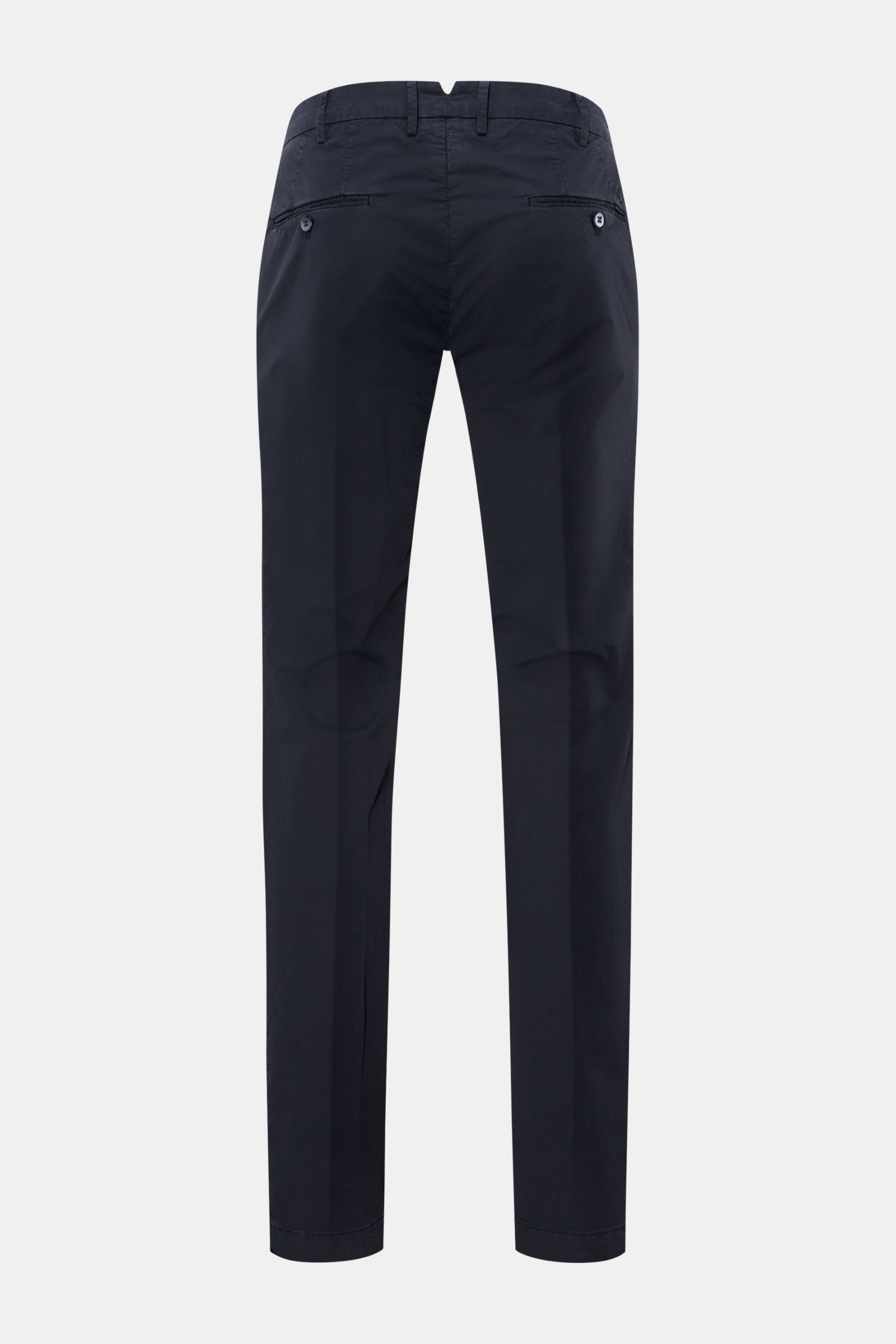 Mason's Chino 'New York Style' navy von hinten, Baumwollhose mit Slim Fit, Twill, Stretch, Taschen, Knöpfen und Metallinitial.