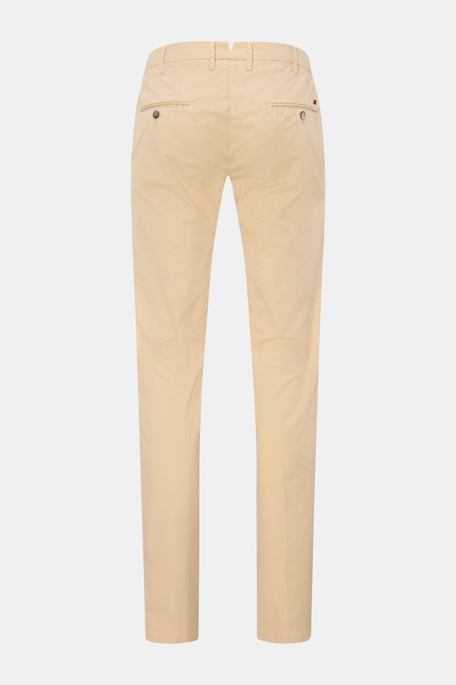Mason's Chino 'New York Style' beige, Slim Fit Baumwollhose mit Reißverschluss, Bundknöpfen, französischen Taschen, Uhrentasche, paspelierten Gesäßtaschen.