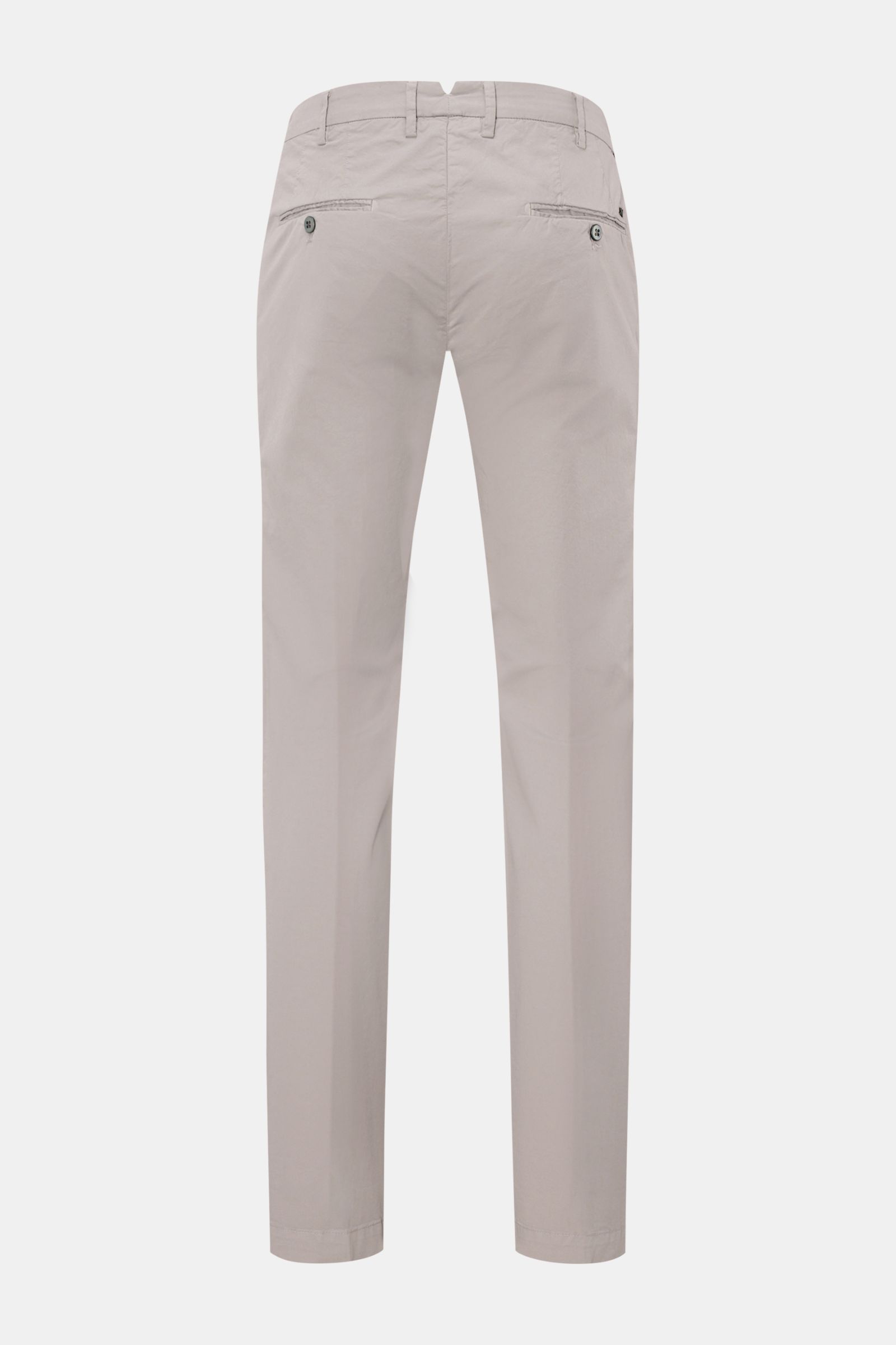 Rear view of Mason's Chinos 'New York Style' light grey cotton chinos with slim fit and tapered cut, featuring zip, waist buttons, French pockets, small watch pocket, and jetted back pockets with button.

Comfort and style: The cotton chinos 'New York 