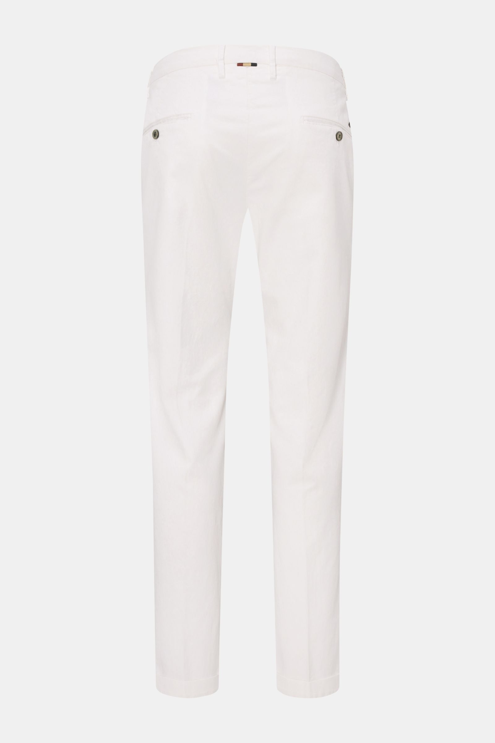 Mason's Chino 'Torino Style' offwhite, slim Fit, niedrige Bundhöhe, schmal zulaufend, Rückansicht, Twill aus Baumwolle/Lyocell mit Stretch, weicher Griff.