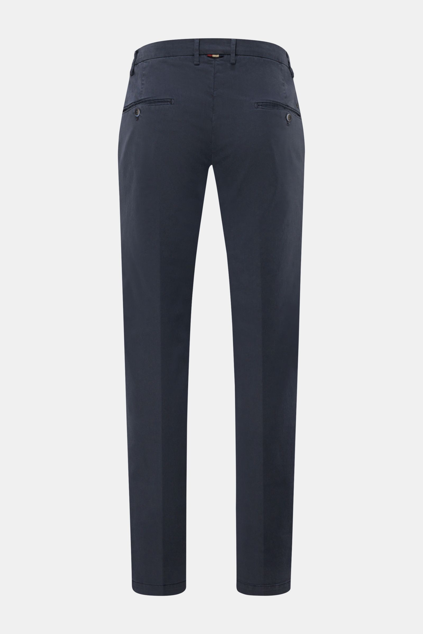 Mason's Chino 'Torino Style' navy, Rückansicht, schlanke Baumwoll-Lyocell-Hose mit Stretch, niedriger Bund, französische Taschen, paspelierte Gesäßtaschen.