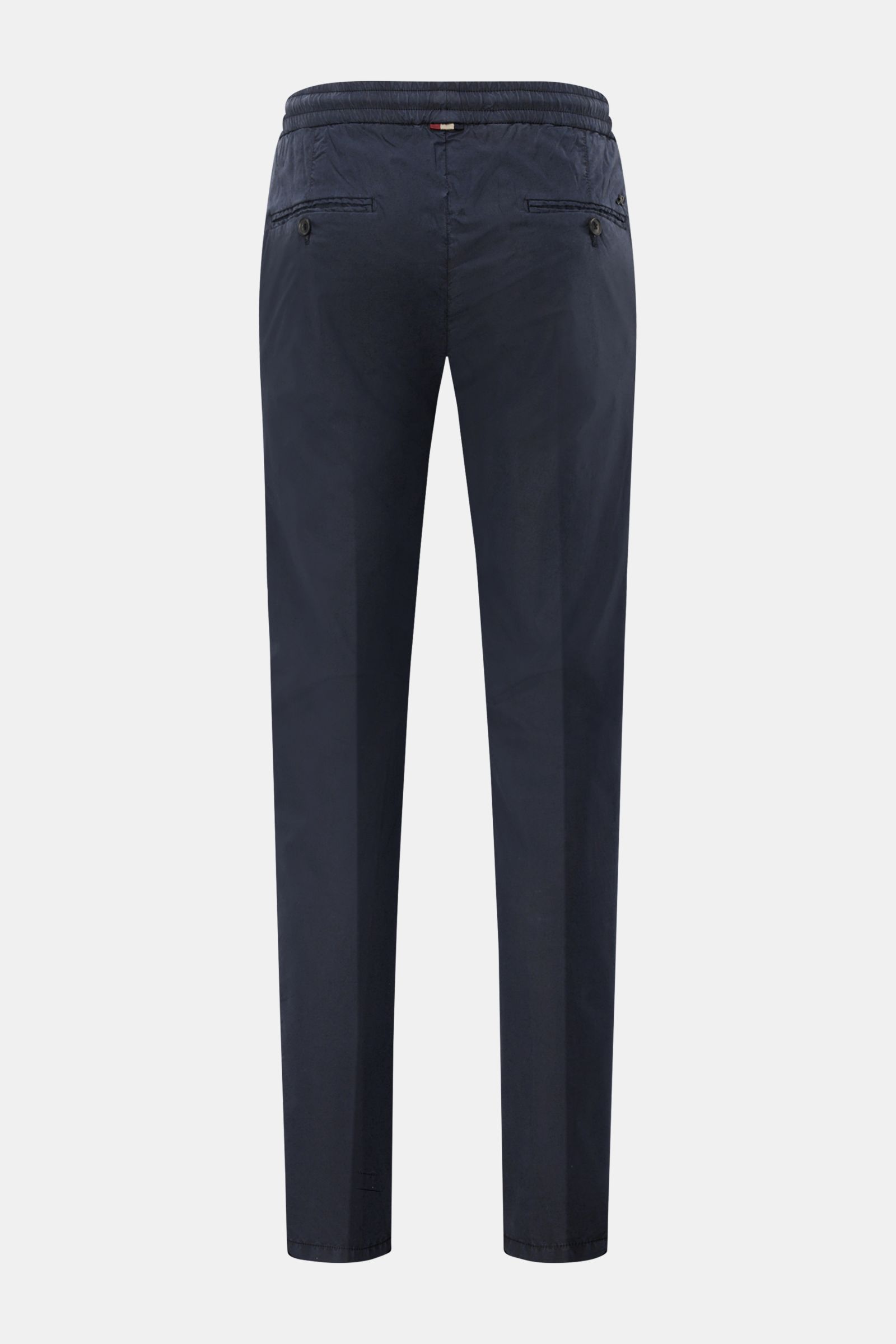 Mason's Jogpants 'New York' navy von hinten, slim fit, aus Baumwolle und Lyocell, mit elastischem Bund, Tunnelzug, Zip Fly und paspelierten Taschen.