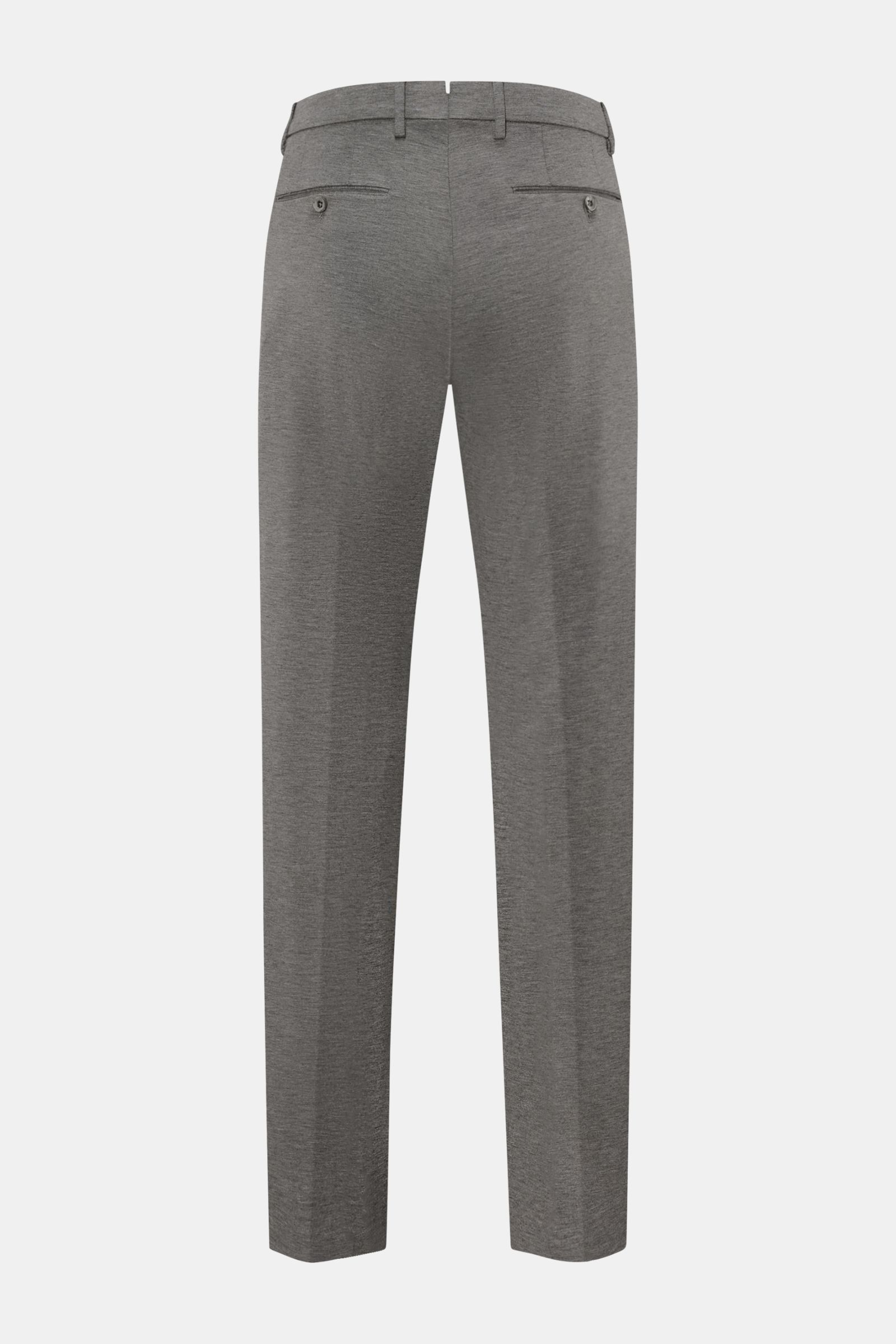 GTA Jerseyhose 'Federico' dunkelgrau meliert, Rückansicht, Regular Fit, Jersey aus Viskose/Microfaser, elastischer Bund, französische Taschen, offene Saumlänge.