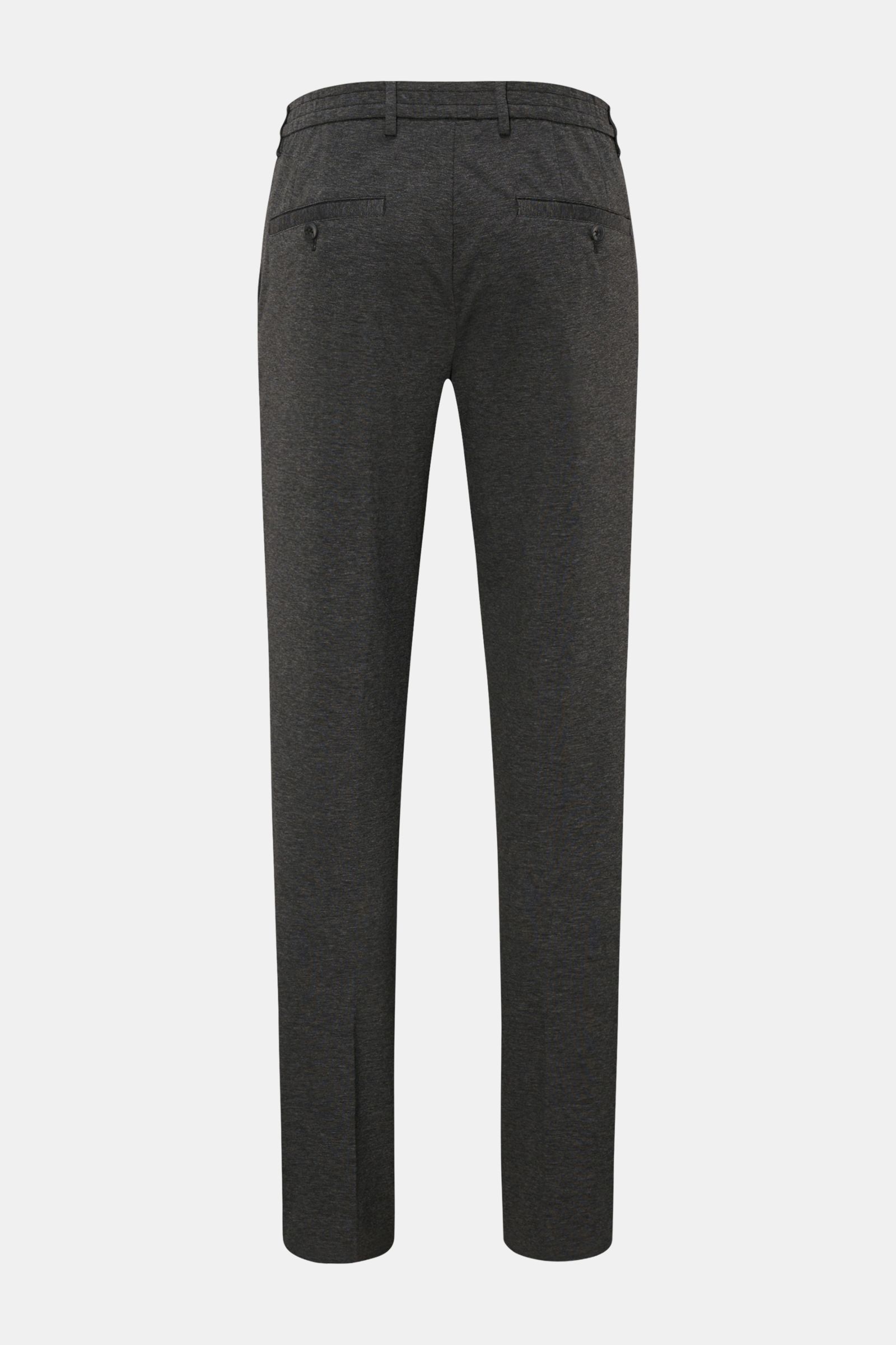 GTA Hose 'Davide' dunkelgrau meliert, knöchellang, slim fit, Jersey aus Baumwoll-Mix, Rückansicht mit Gesäßtaschen, elastischer Bund.