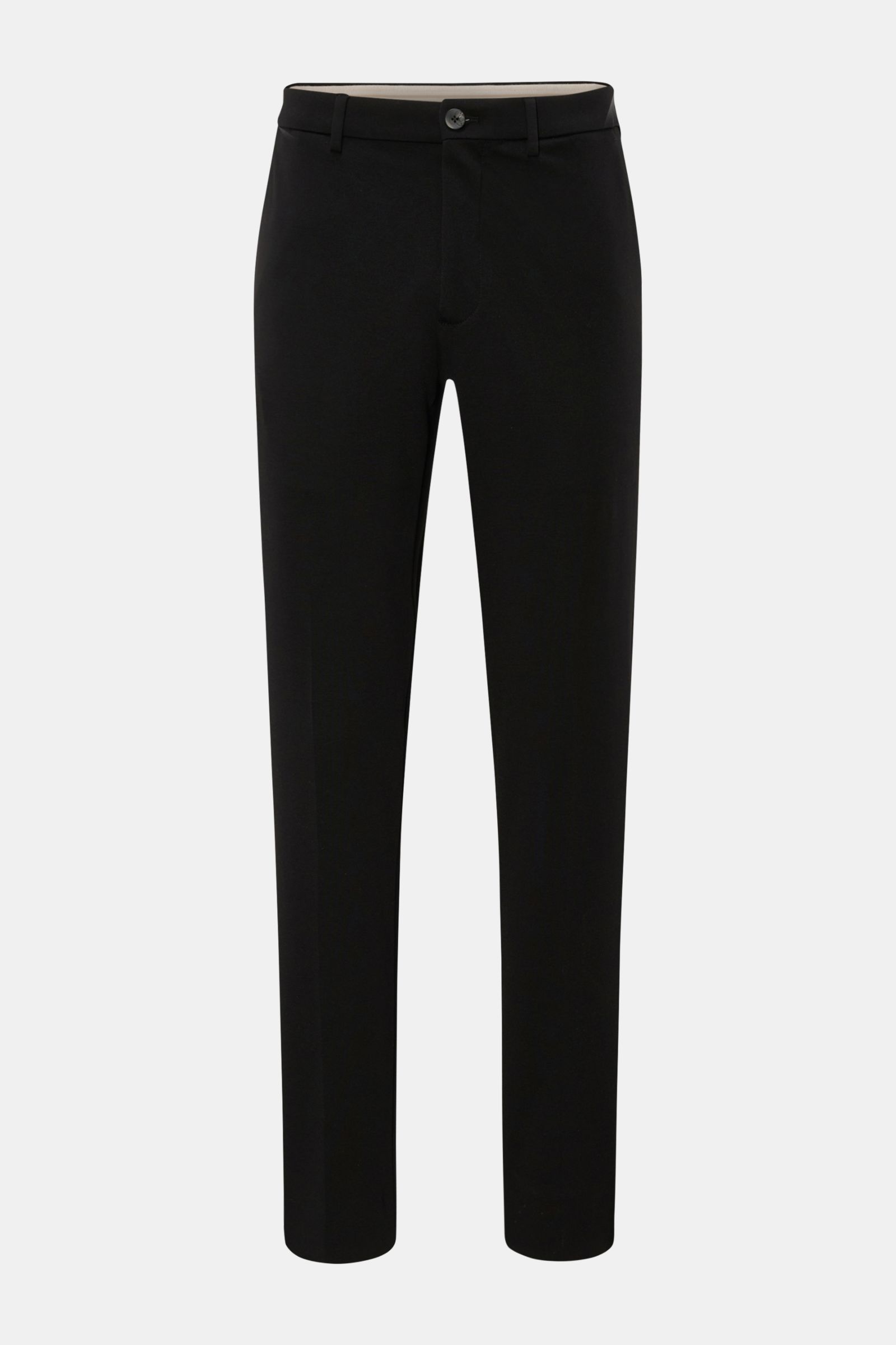 GTA Hose 'Davide' schwarz, knöchellang, schmal zulaufend, Regular Fit, aus Baumwoll-Mix Jersey, vorne mit Bundknopf und Reißverschluss, französische Taschen.